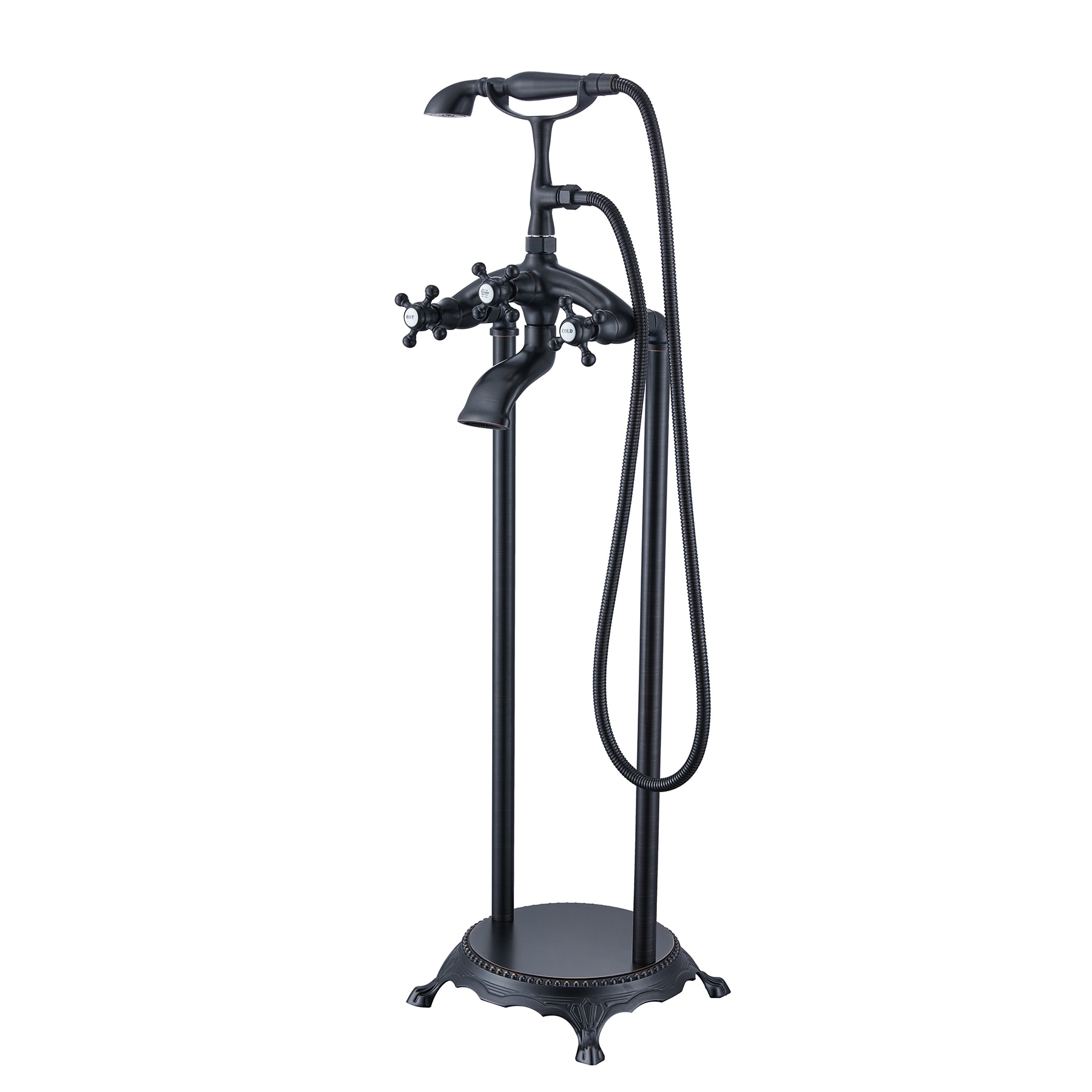 WELLFOR GIG-125029 Matte Black 2-handle Freestanding Low-arc Bathtub Faucet with Hand Shower ( Valve Included )
