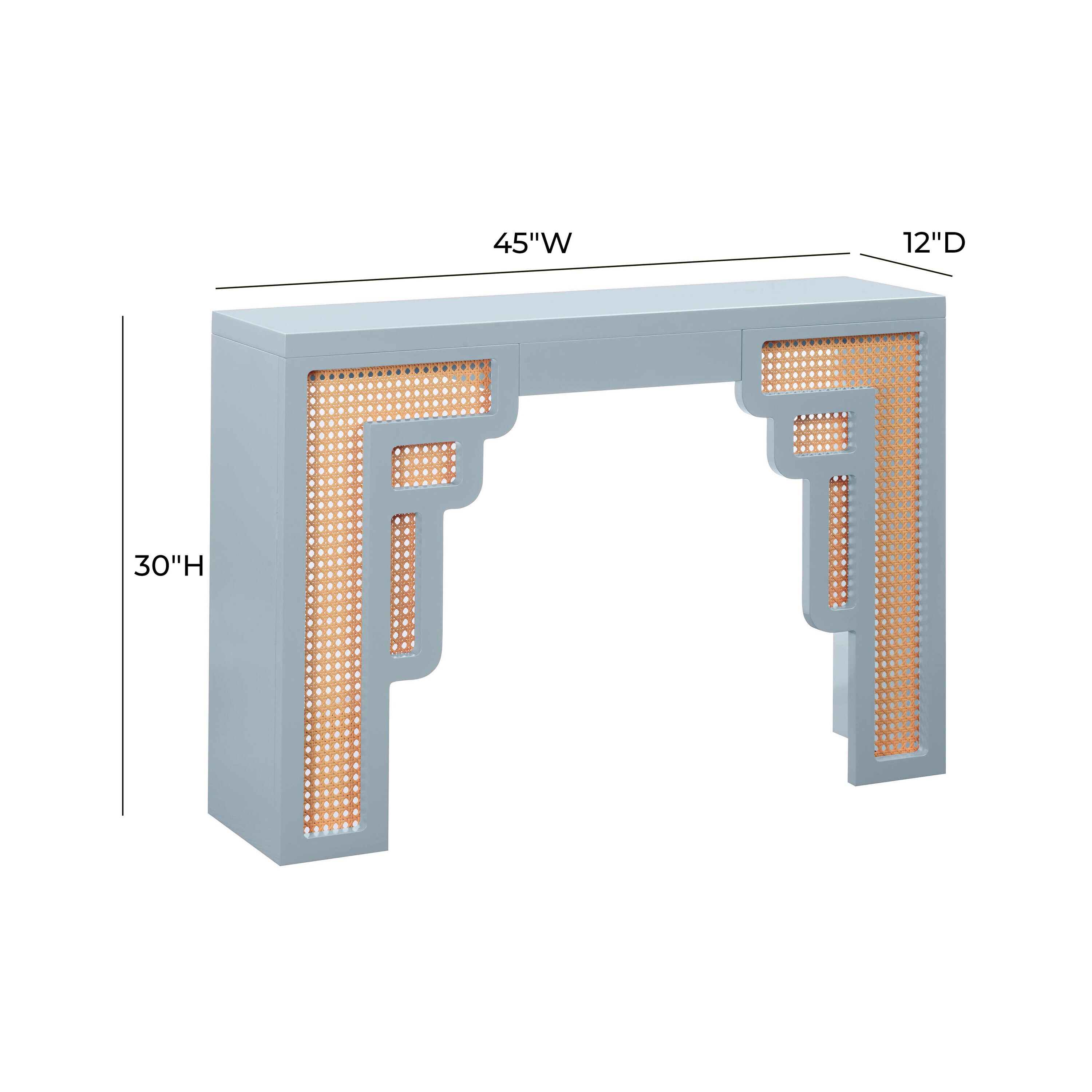 Pastel Blue and Rattan Rectangular Console Table