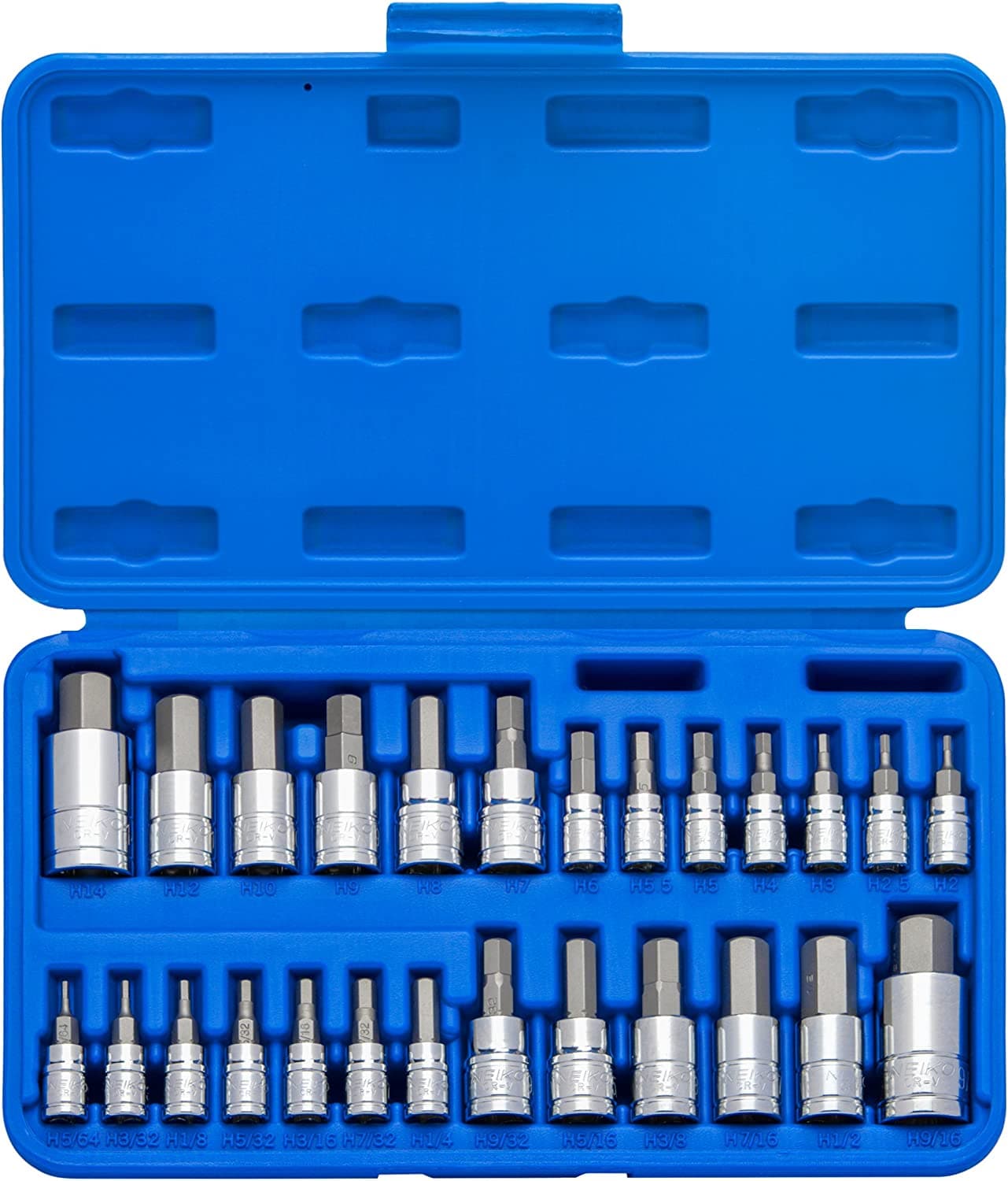 NEIKO 01144A 26 -Piece 1/2-in 3/8-in 1/4-in Drive Set Hex Bit Driver Socket Set