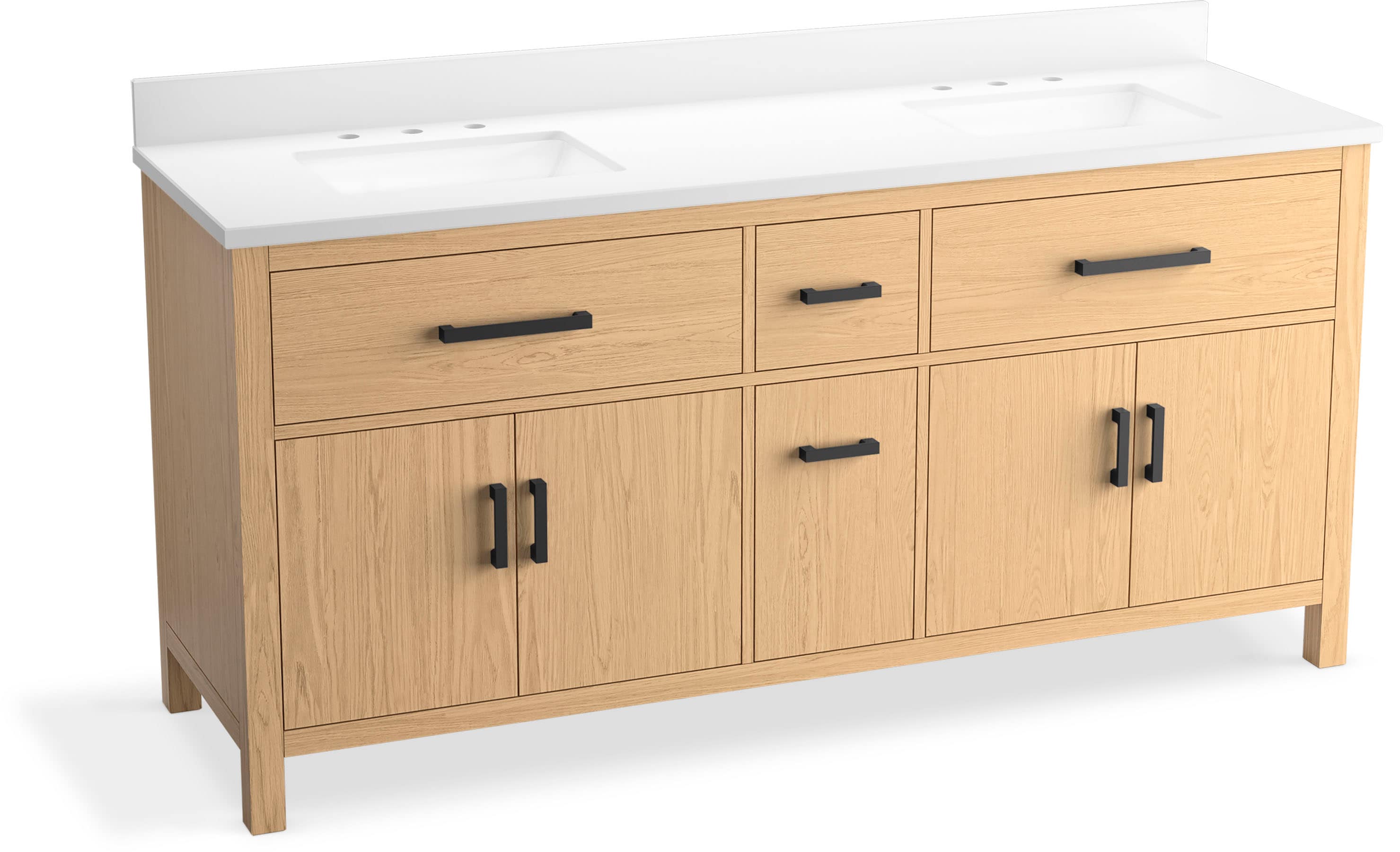 KOHLER 40642-BD1-WEK Kresla 72-in Light Oak Undermount Double Sink Bathroom Vanity with Pure White Quartz Top