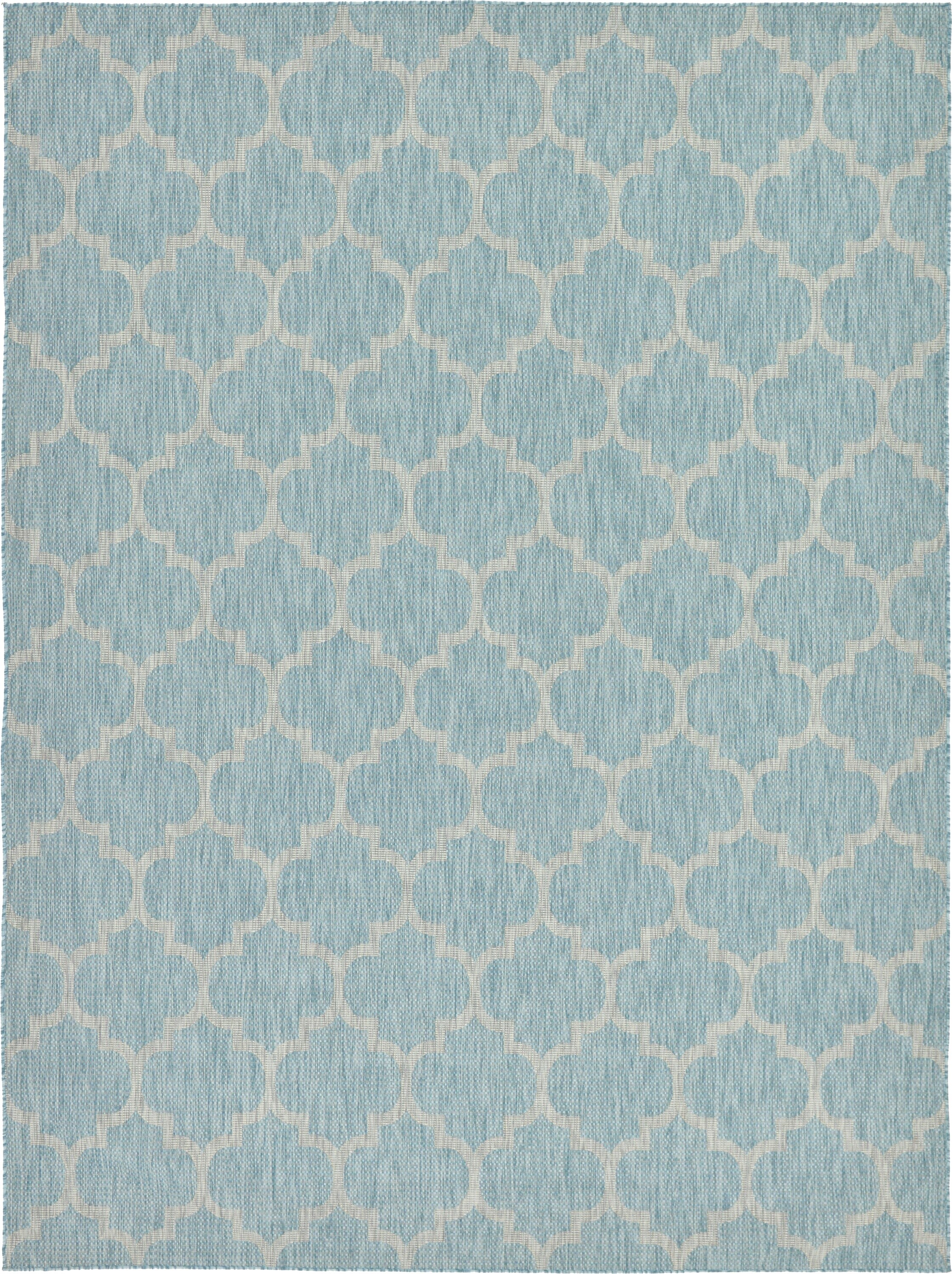 Unique Loom 3129022 Trellis Outdoor 9 x 12 (ft) Loomed Polypropylene Aquamarine/Gray Rectangular Indoor/Outdoor Trellis Area rug