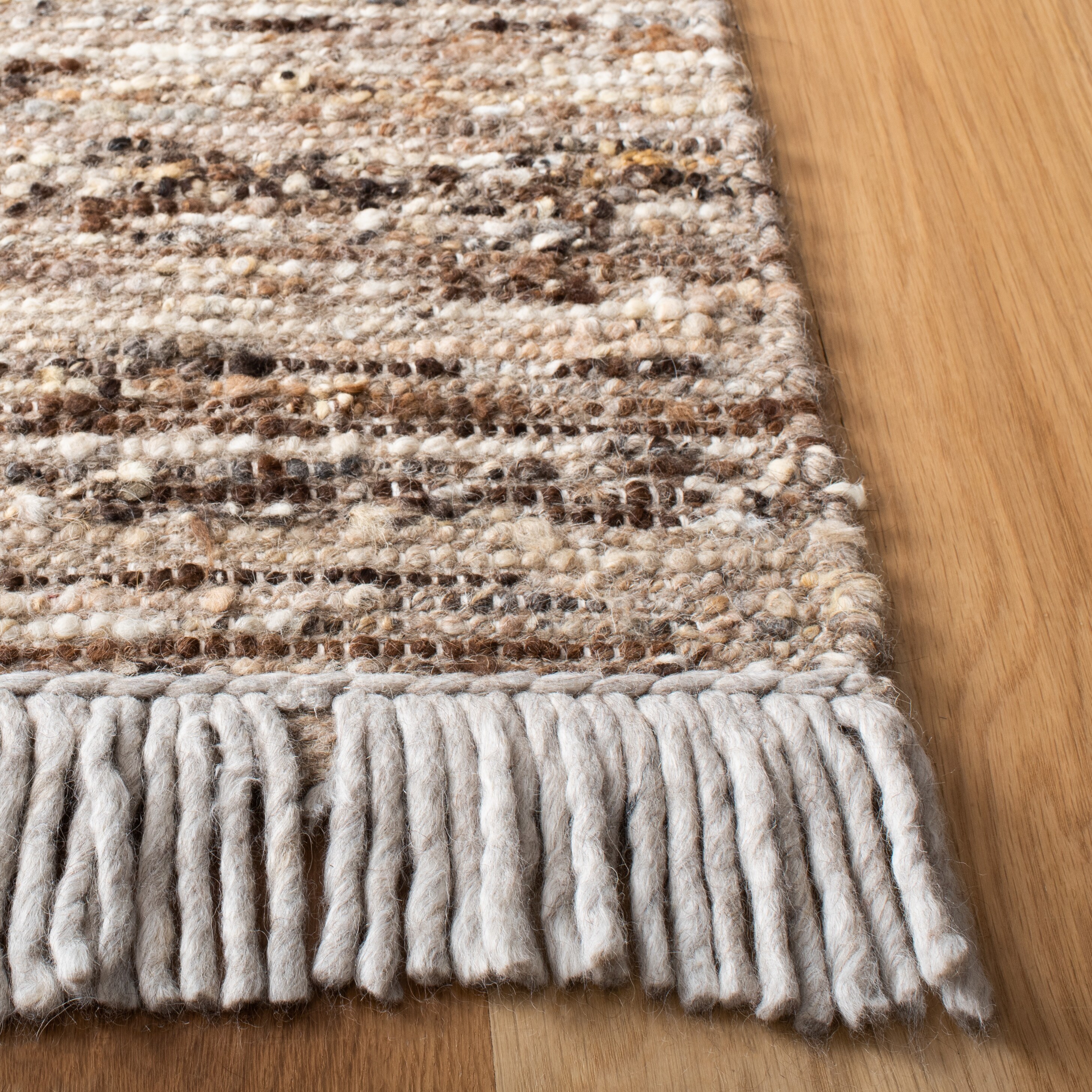 Handmade Ivory and Brown Wool Cotton Area Rug