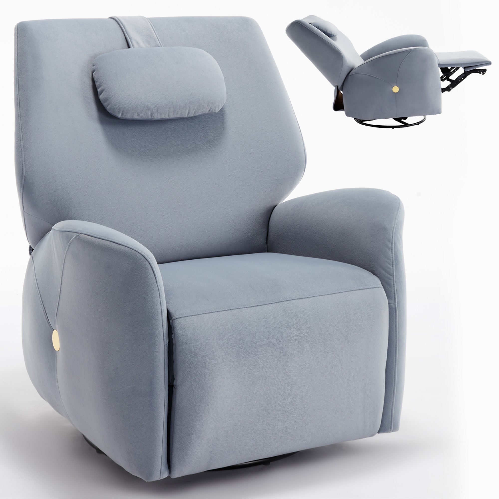 Clihome CL-CO00053 Blue Polyester Upholstered Swivel Powered Reclining Recliner