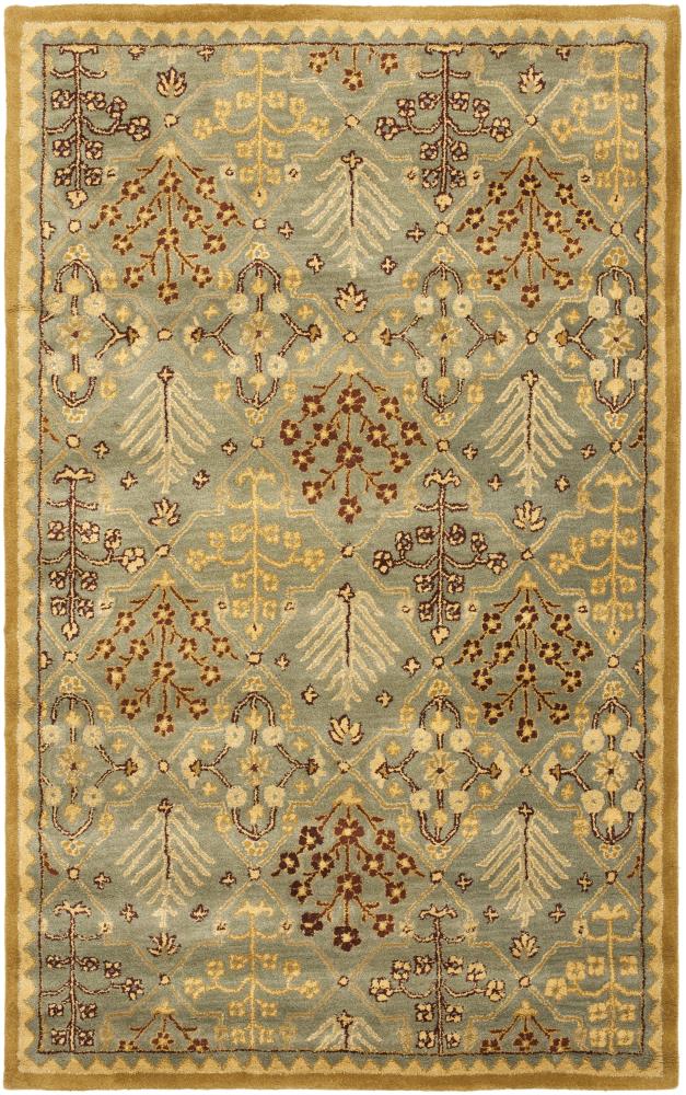 Handmade Light Blue and Gold Wool Area Rug, 5' x 8'