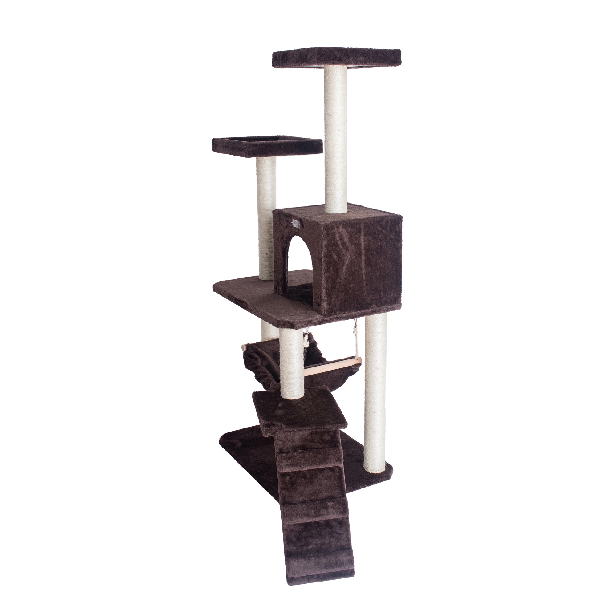 Beige Faux Fur and Sisal 48-Inch Cat Tree with Playhouse