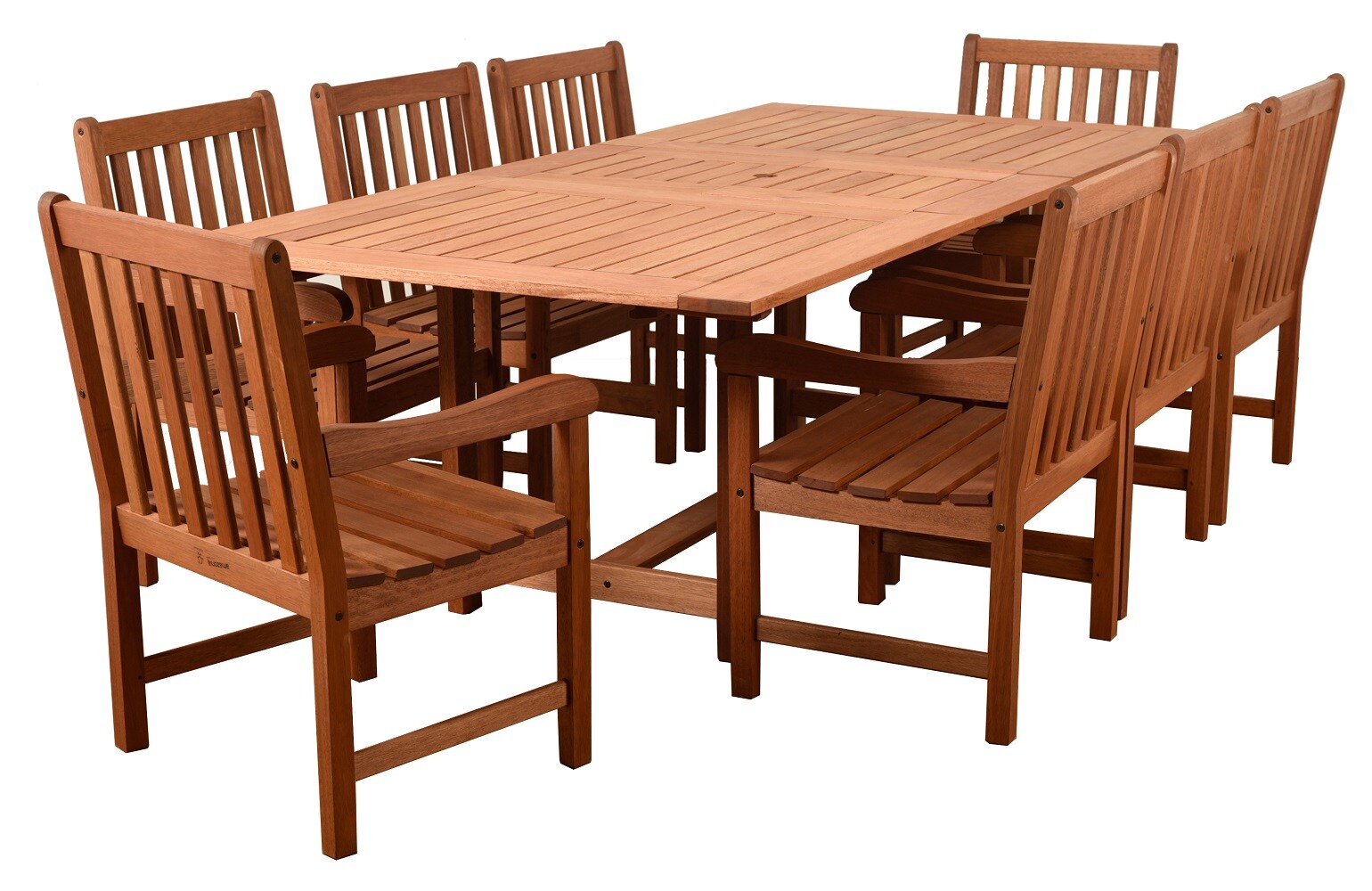 International Home EN-IH-BRI9PC Amazonia 9 -Piece Brown Patio Dining Set Extendable Table Wood Rectangle Table with 8 Stationary Chairs