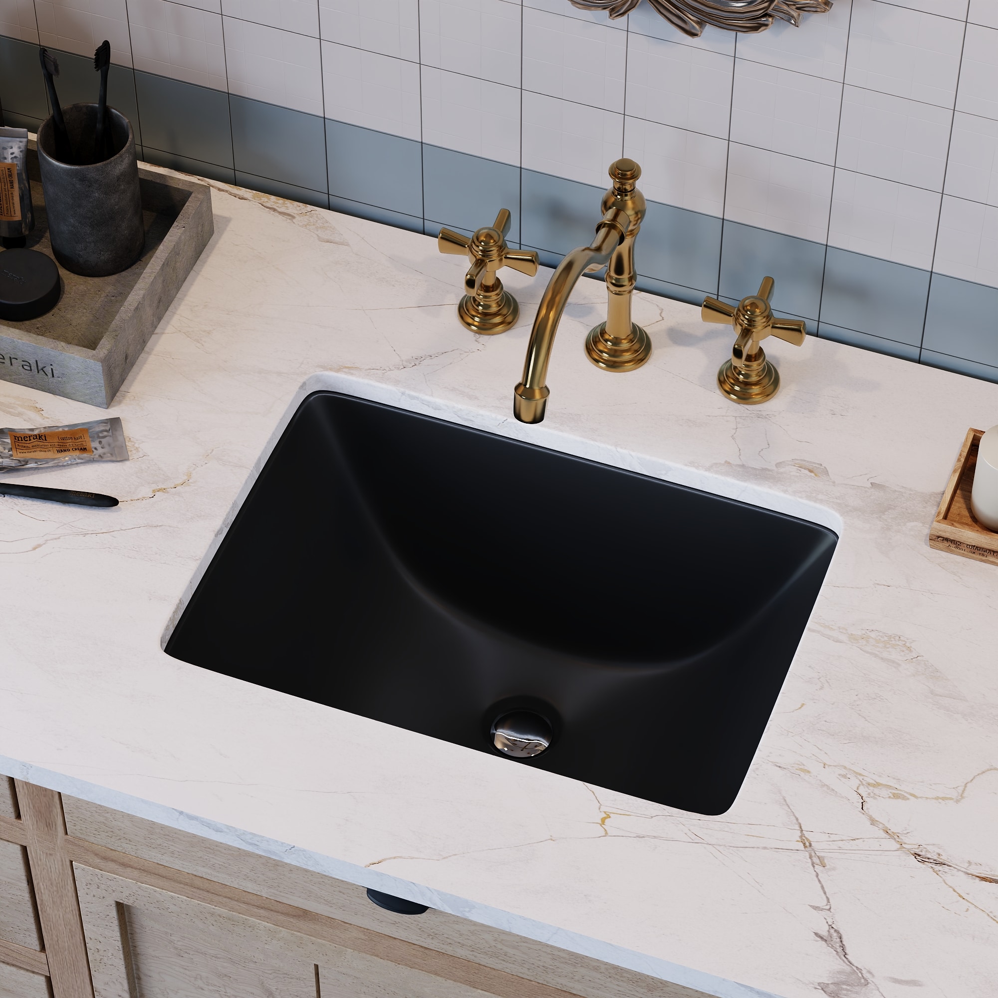 DeerValley DV-1U306B Ceramic 12.8-in Undermount Rectangular Modern Black Bathroom Sink