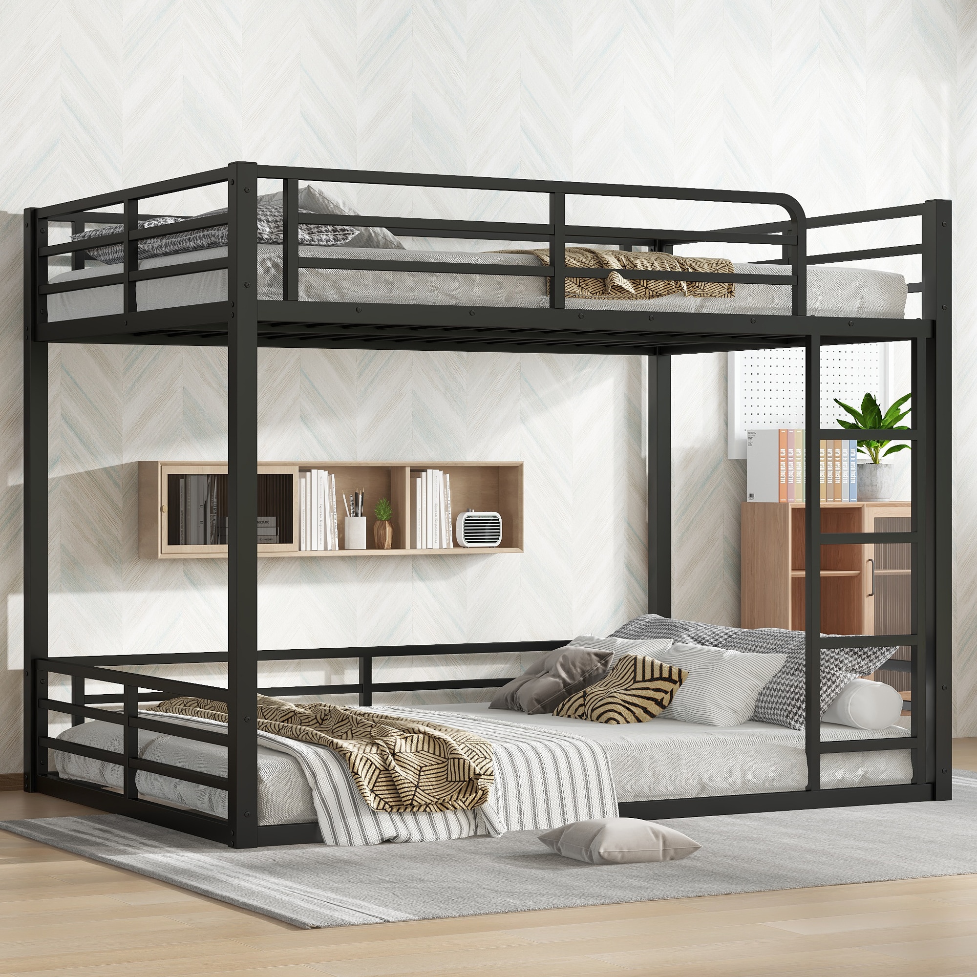 GDFStudio Fossa metal bunk bed full over full floor bunk heavy duty noise reduced in black