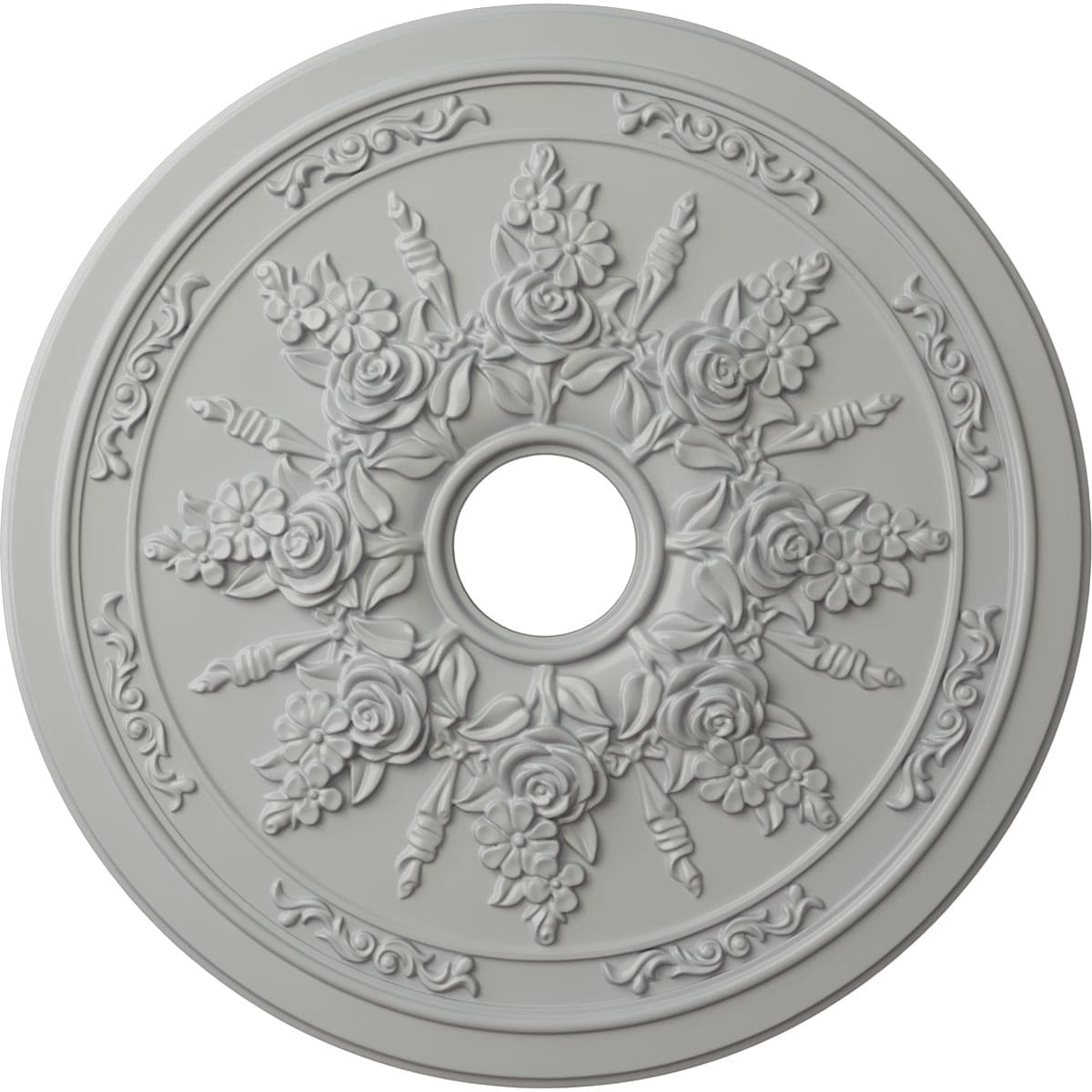 Ekena Millwork CM23ROFRF Rose and Ribbon 23.625-in W x 23.625-in L Painted Frost Polyurethane Whole Ceiling Medallion
