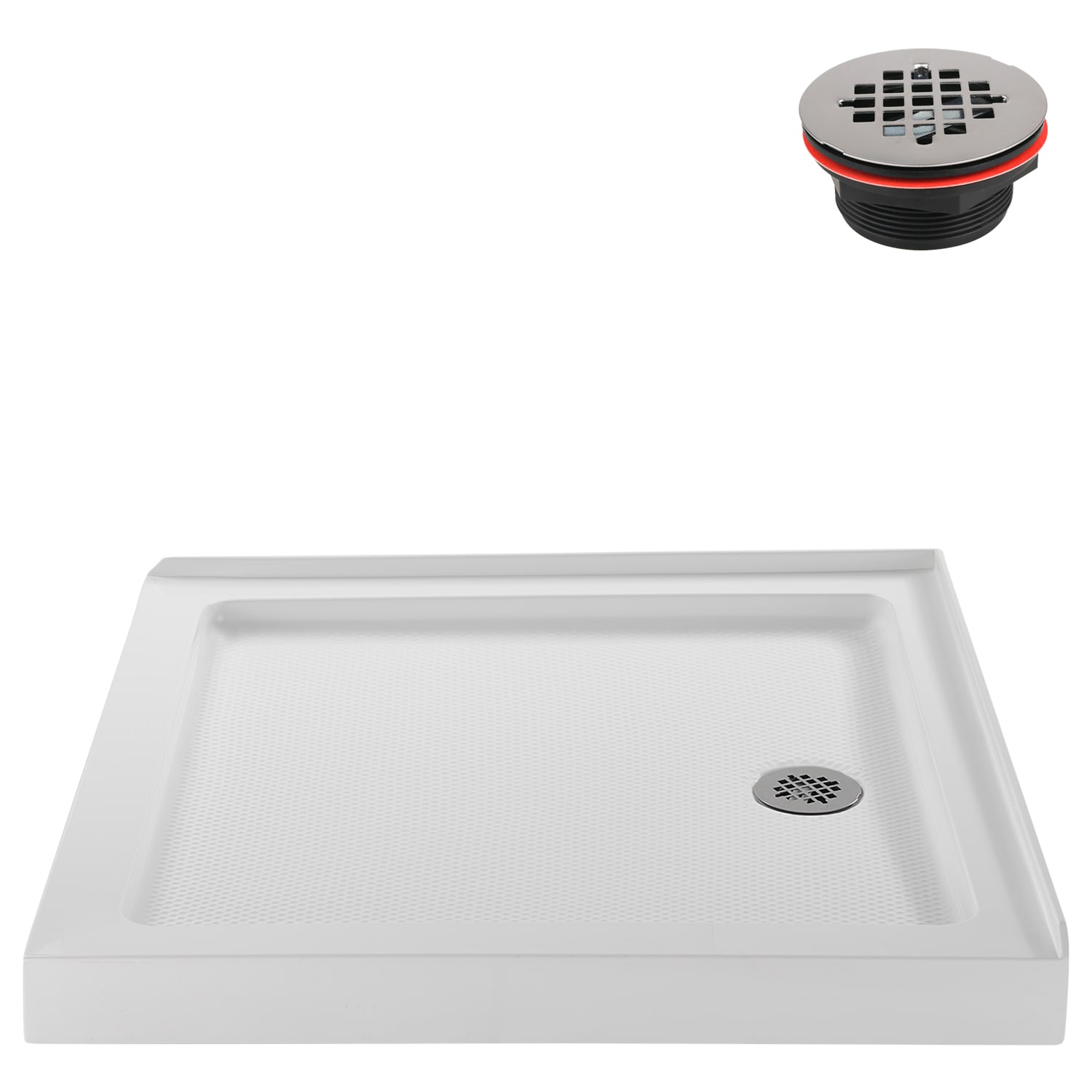 Streamline NT-261-36WH-RH 36-in W x 36-in L Glossy White Double Threshold Square Corner Shower Pan with 3.3-in H Threshold (Right Drain)