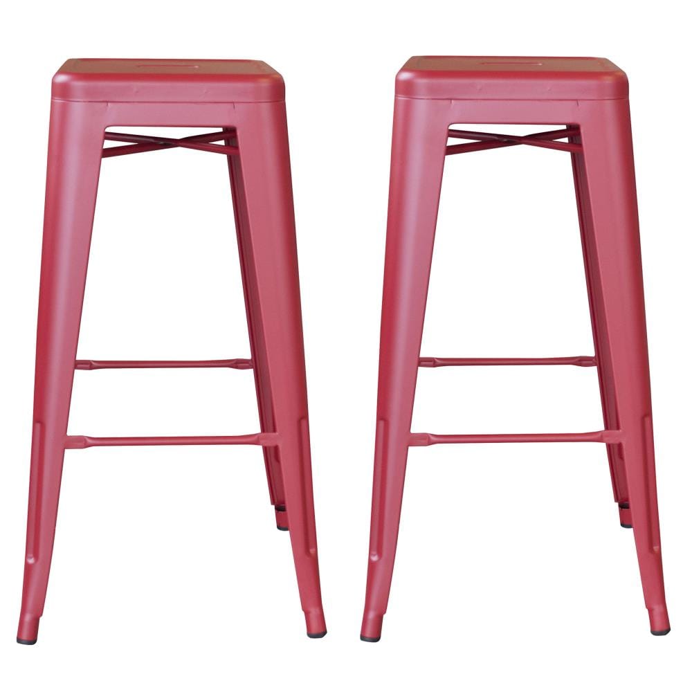 Red 30" Zinc Metal Indoor/Outdoor Bar Stools - Set of 2