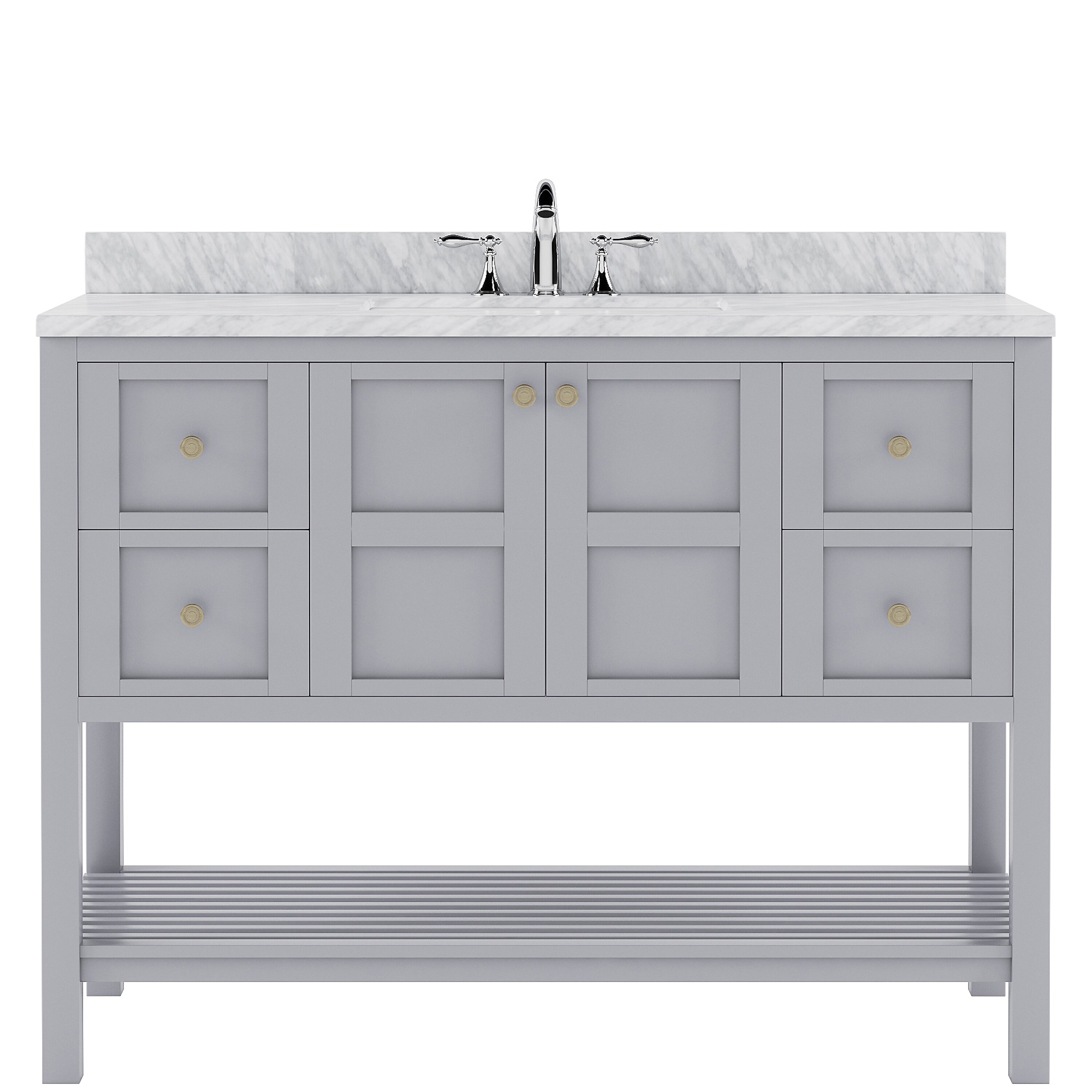 Virtu USA ES-30048-WMRO-GR-002 Winterfell 48-in Gray Undermount Single Sink Bathroom Vanity with Italian Carrara White Marble Top (Mirror and Faucet Included)