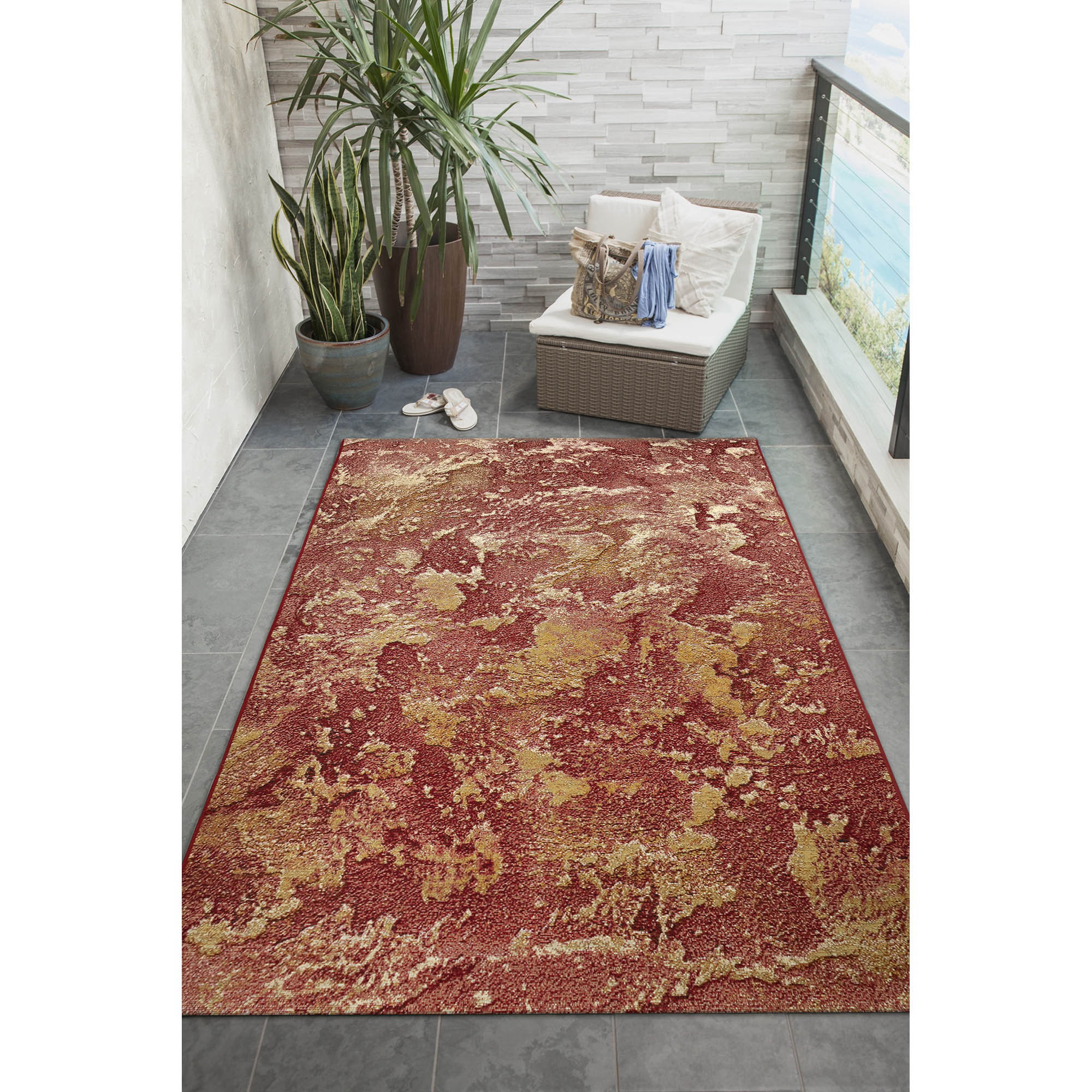 Liora Manne MAUS8822747 Malibu 8 x 8 (ft) Loomed Polypropylene Charcoal Square Indoor/Outdoor Tribal Bohemian/Eclectic Area rug