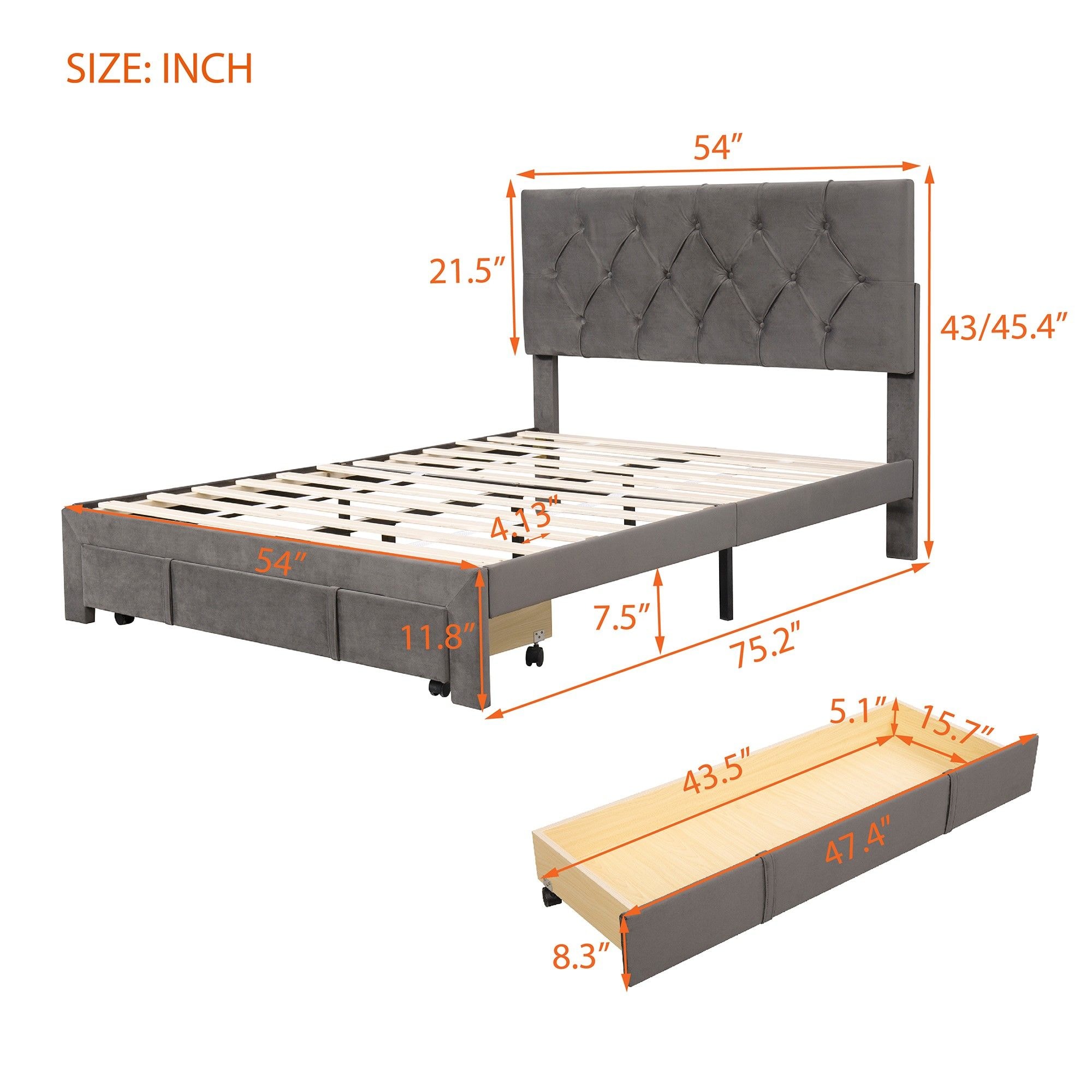 Yiekholo Grey Full Upholstered Platform Bed LL-0077AAE at Lowes.com