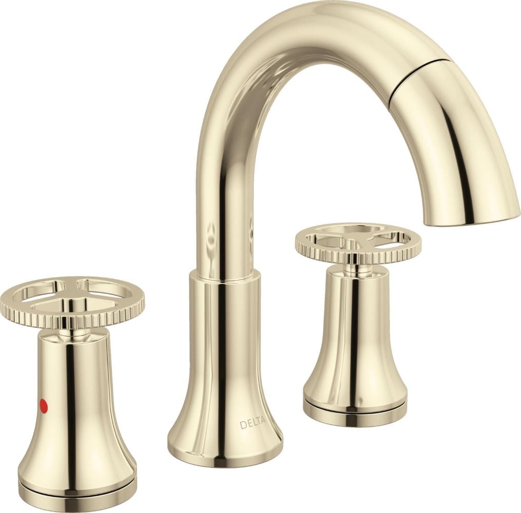 Delta 3558-PNPD-DST Trinsic Polished Nickel Widespread 2-handle WaterSense Mid-arc Commercial/Residential Handle Pull-down Bathroom Sink Faucet with Drain