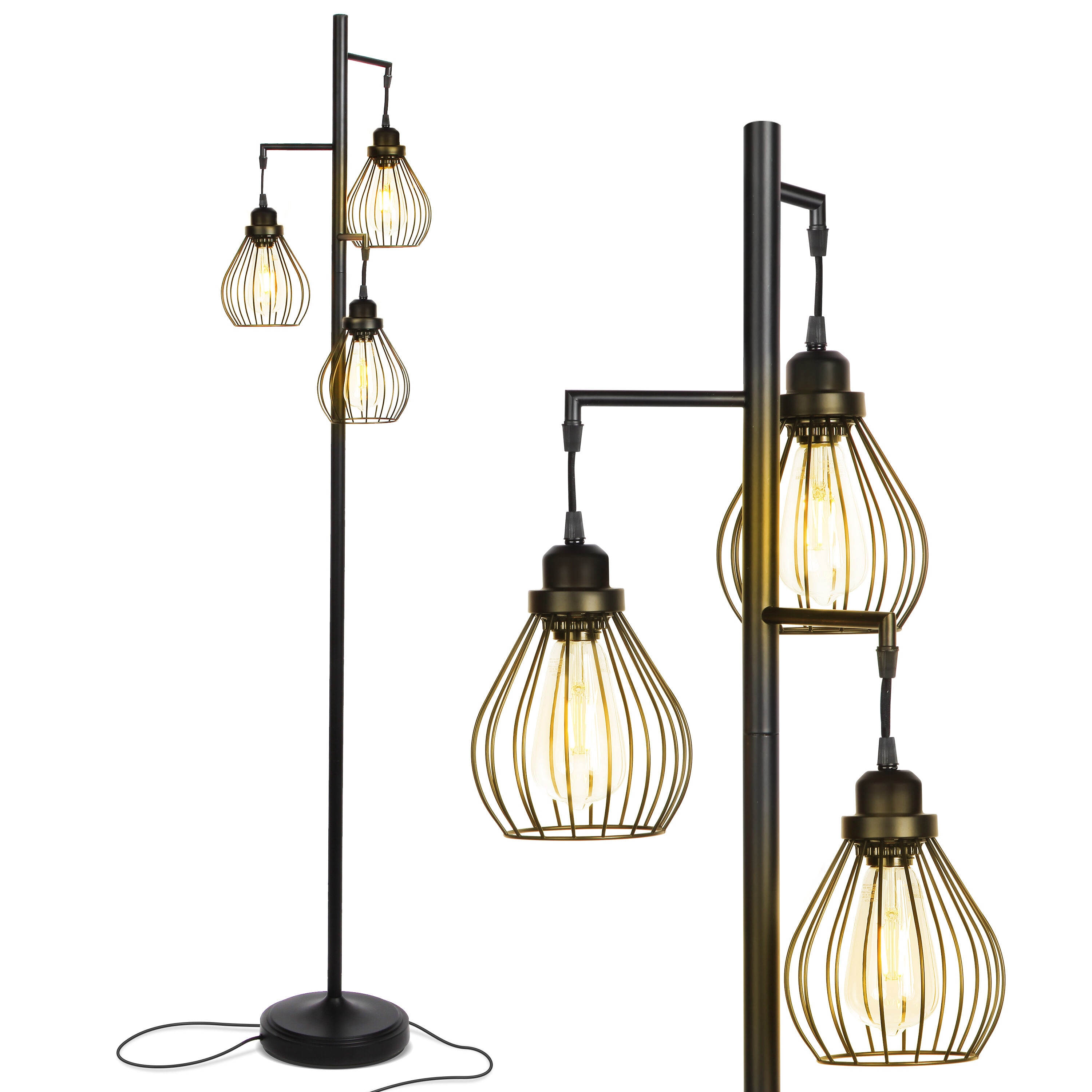 Edison Inspired Multi-Head 68" Black LED Floor Lamp
