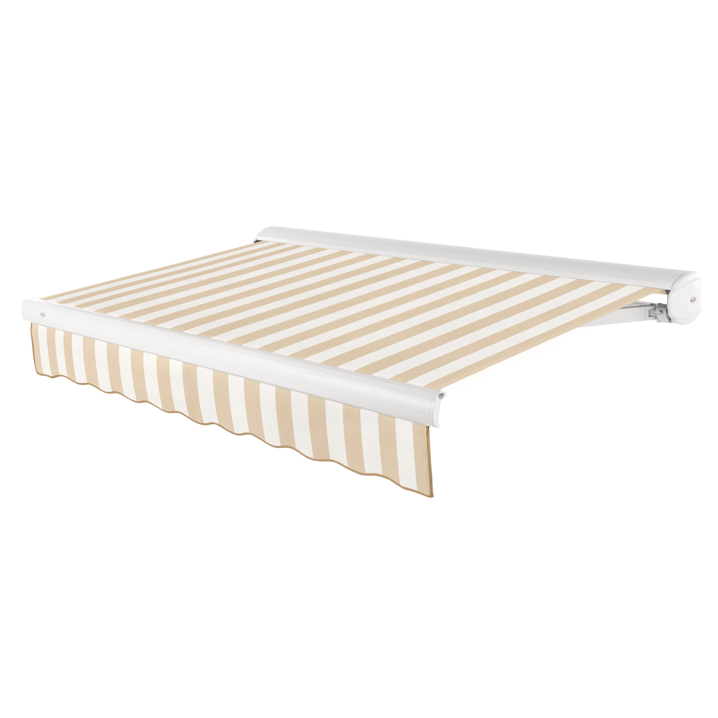 Awntech KWL14-L-LW Key West Left Motor 168-in Wide x 120-in Projection x 10-in Height Fabric Linen/White Stripe Striped Motorized Retractable Patio Awning
