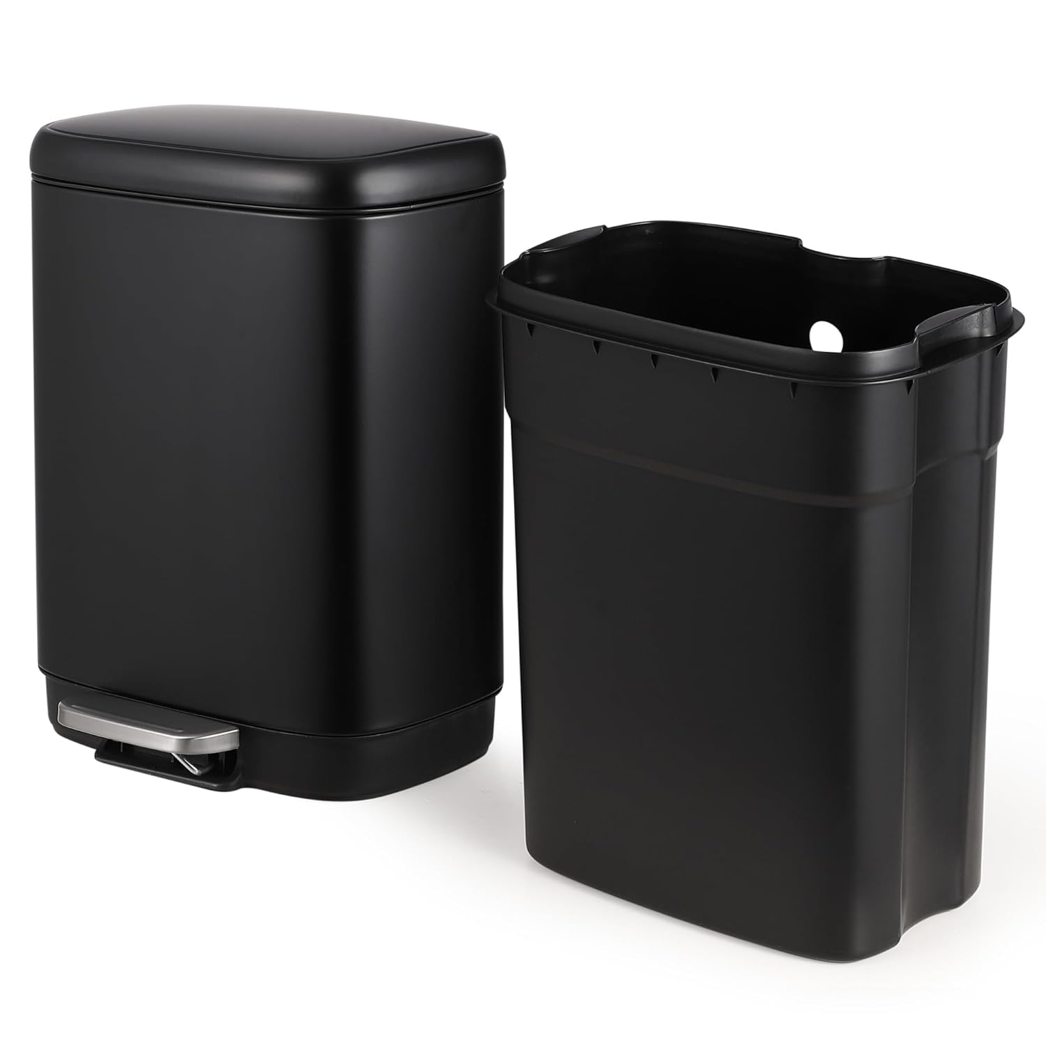Qeetex DHZ-PHK-333SRENK Smudge Resistant Rectangular Trash Can (Black-T8-12L)