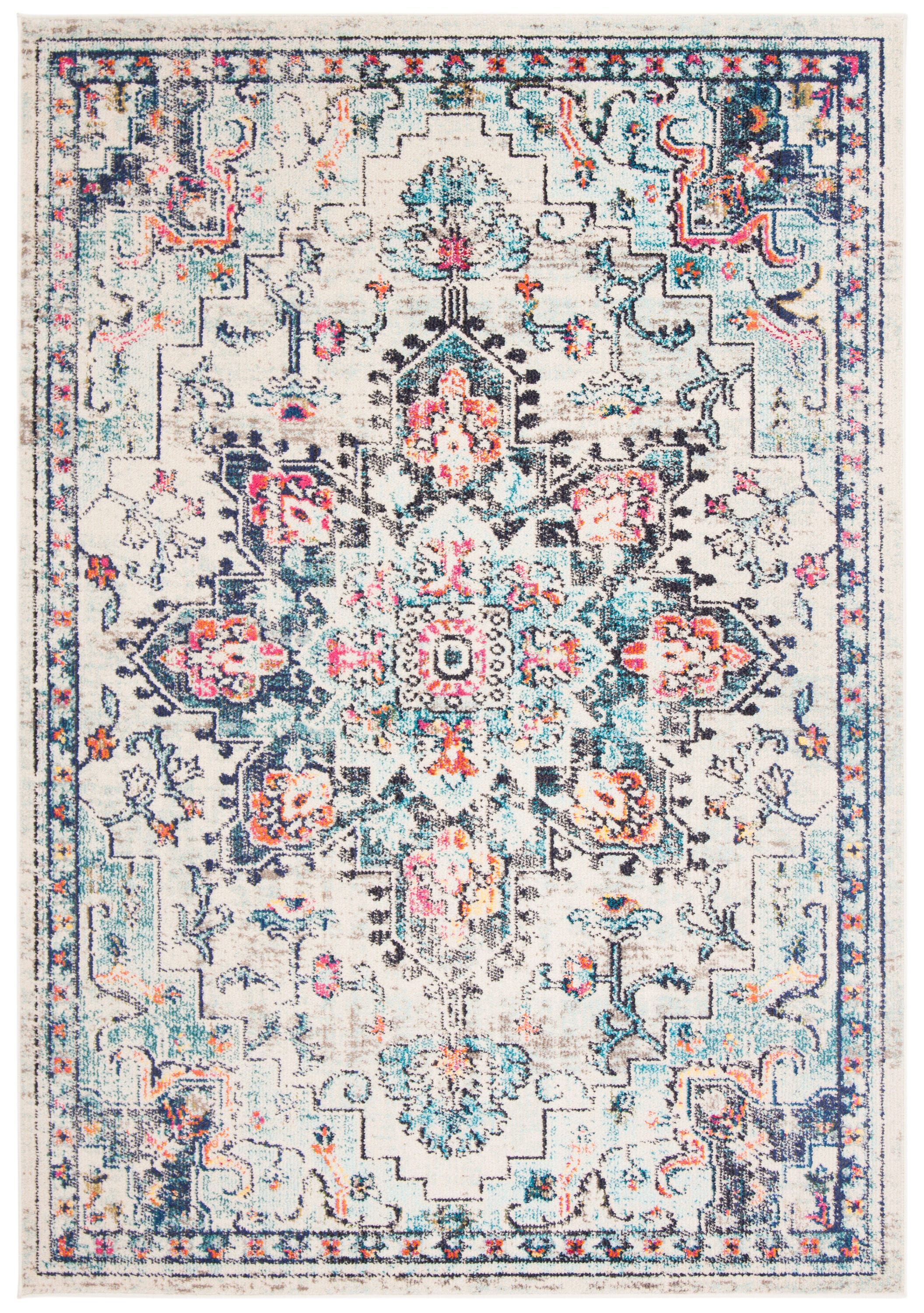Cream and Blue Flat Woven Reversible Synthetic Rug, 48" x 26"