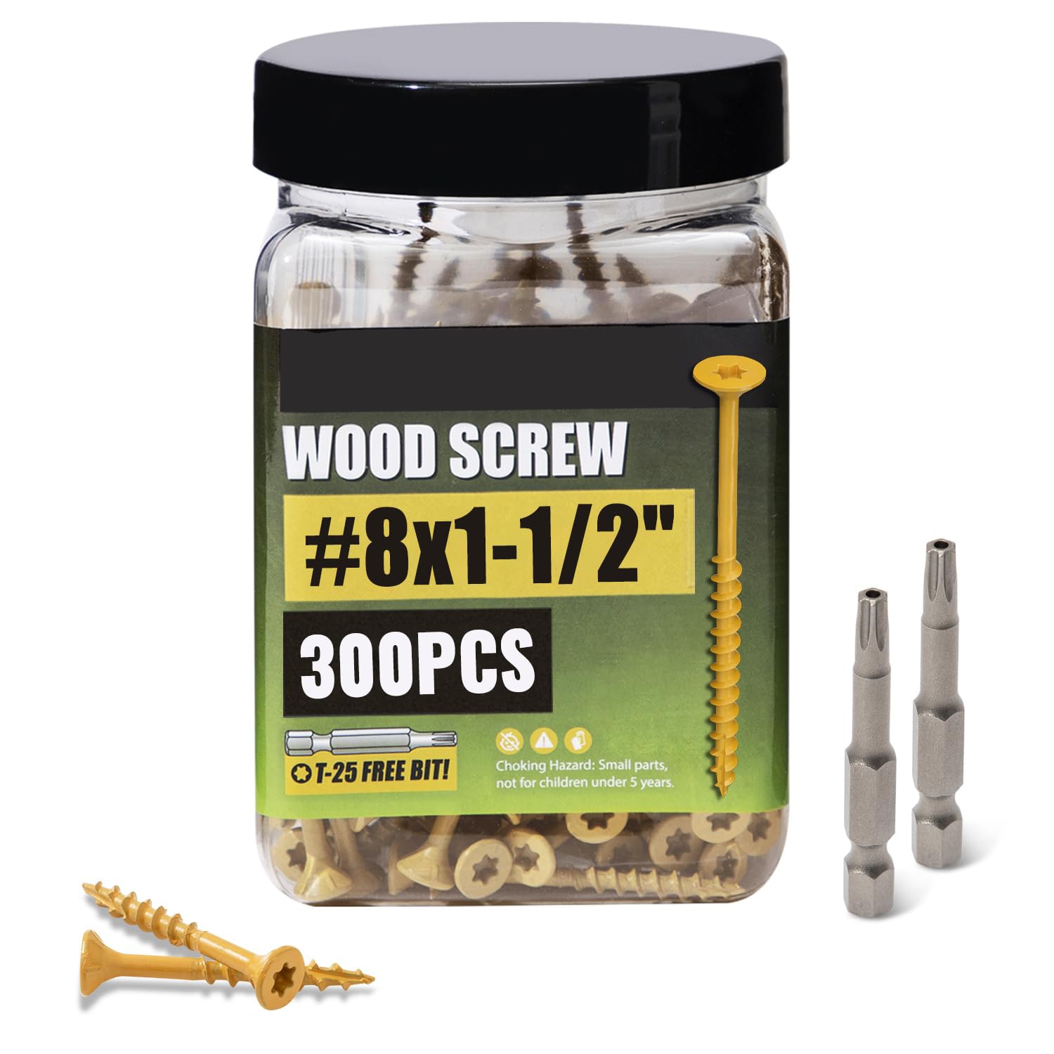 Etokfoks  Tan Epoxy Coated Rust Resistant Exterior Self Tapping Wood Screws Torx Drive Head Number 8 x 1 1 2 Inch 300 Pack With T25 Bit