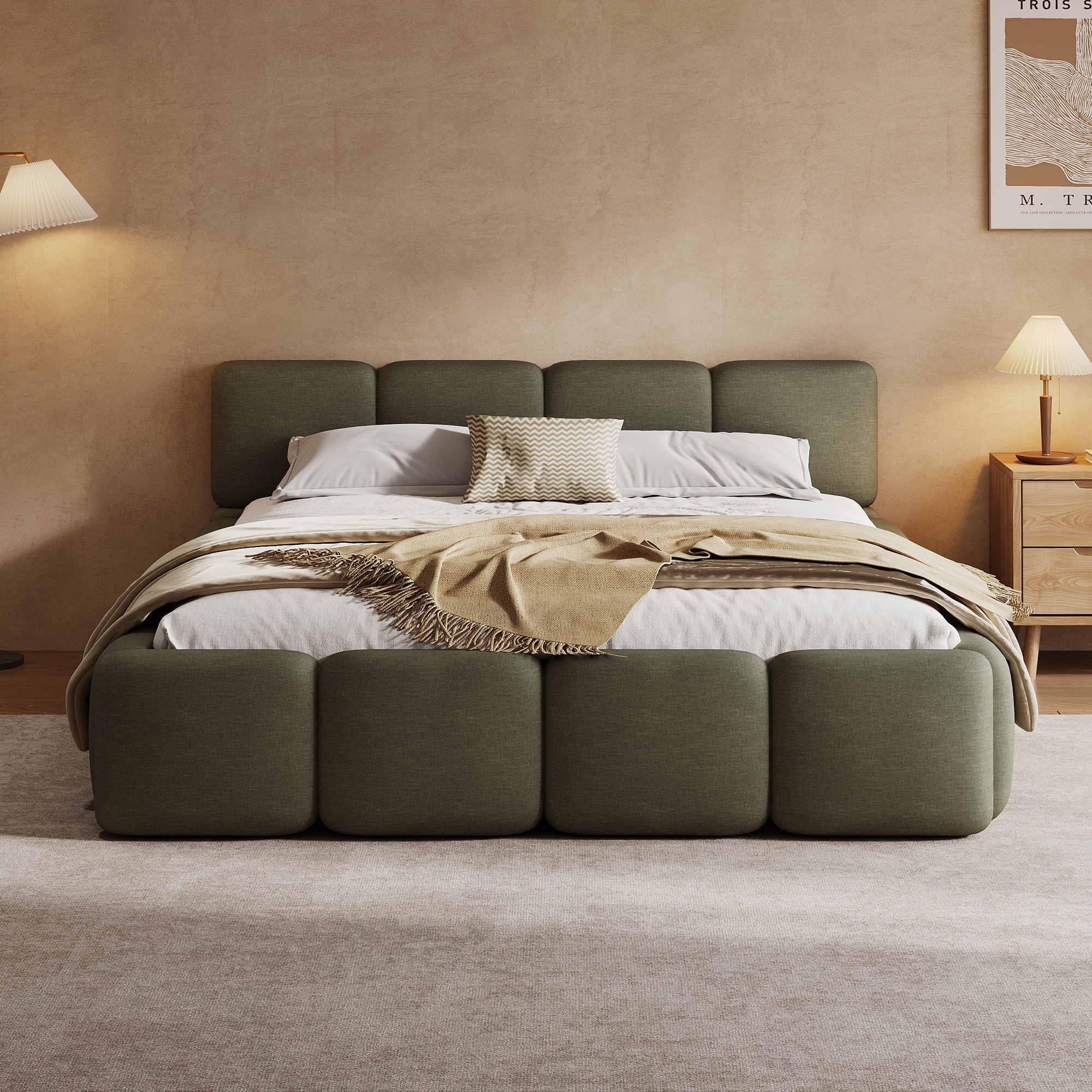 Christopher Knight Home Green Queen Size Platform Bed with Boucle ...