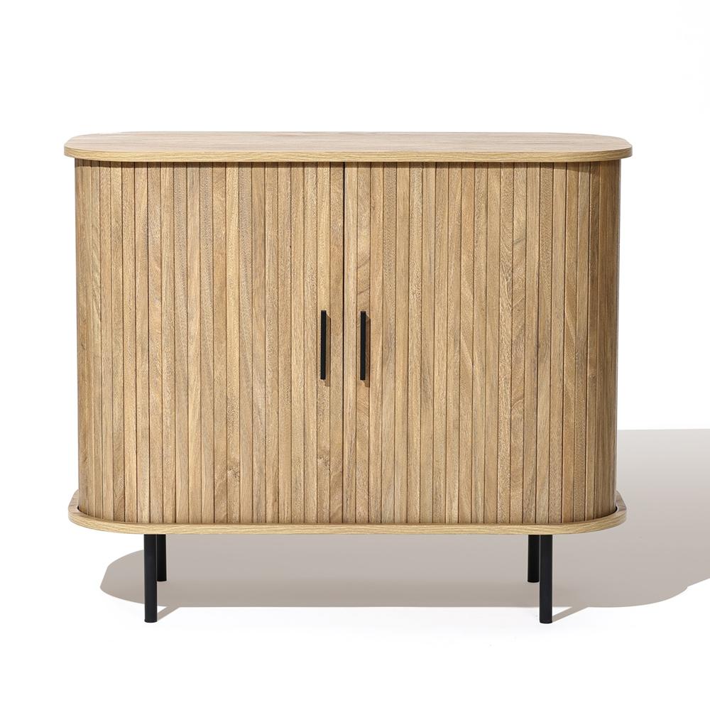LuxenHome WHIF1980 35.4-in W 2-Door Oak Accent Cabinet