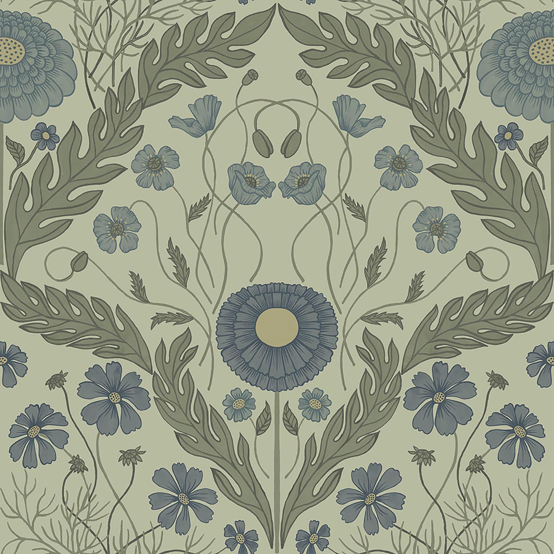 Midbec MD51001 56.4-Sq. Feet Green Non-woven Floral Unpasted Wallpaper