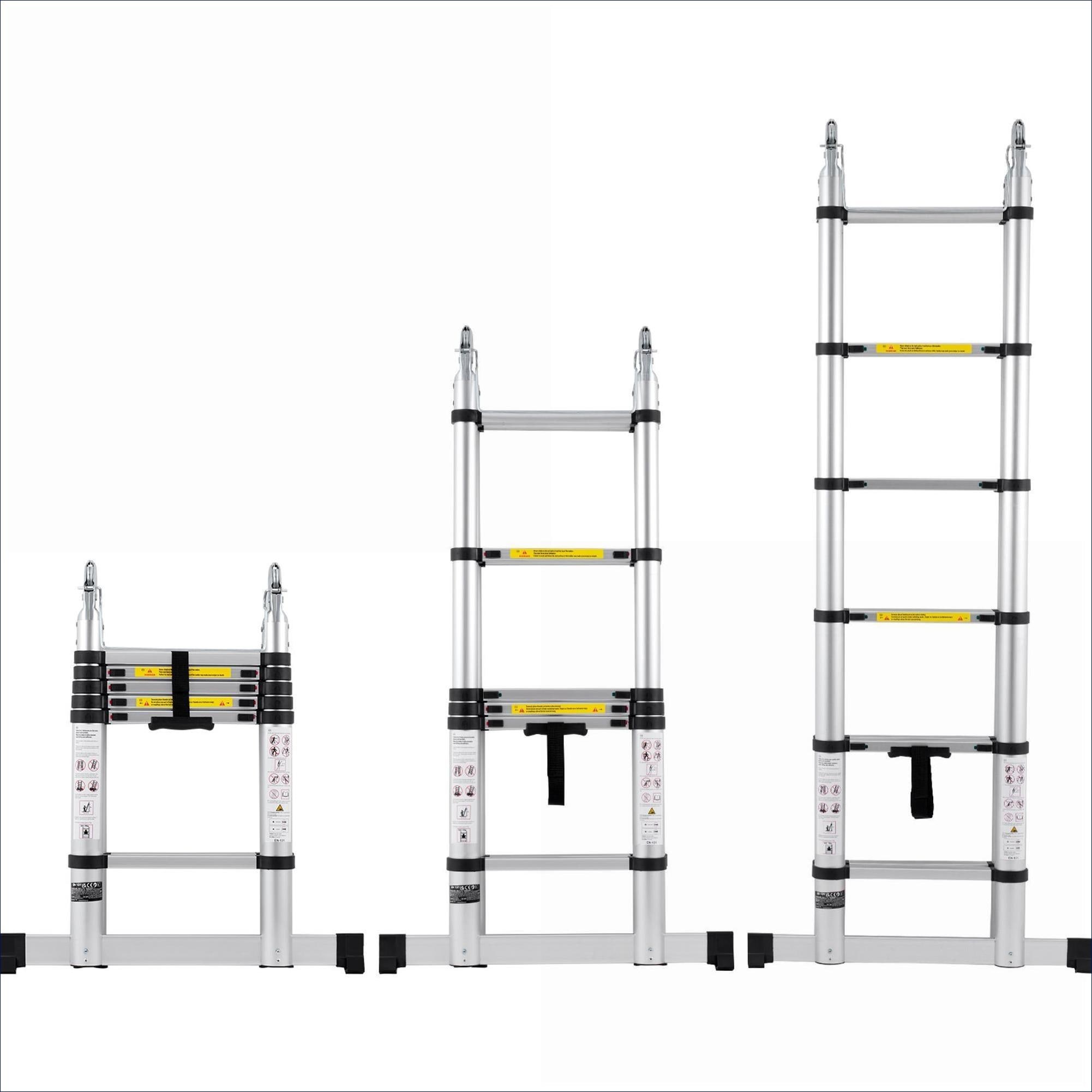 Watnature 12.5FT A-Shape Telescoping Etimestension Ladder with Stabilizer Bar for RV Brushed Silver Aluminum Alloy #2LXFJUSXFQUD