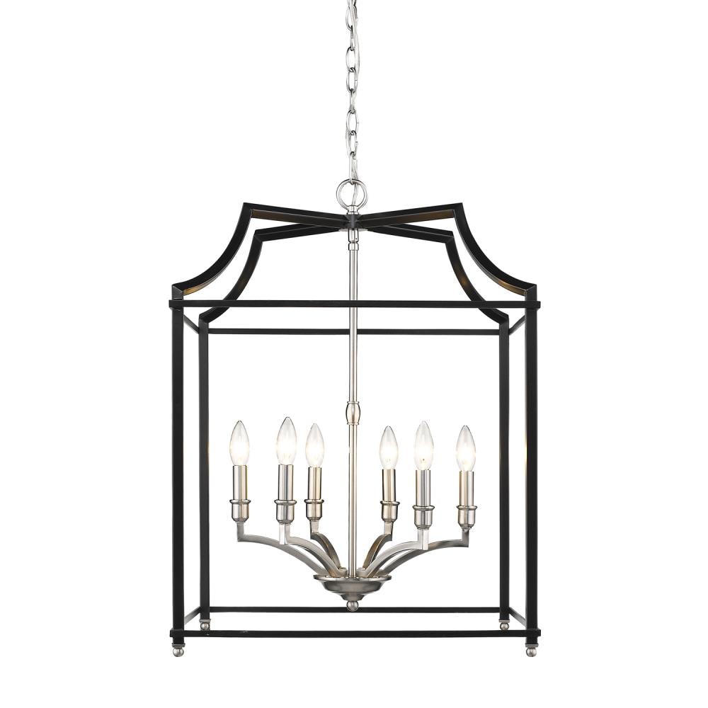Golden Lighting 8401-6P PW-BLK Leighton 6 -Light Pewter Transitional Lantern Medium Hanging Pendant light