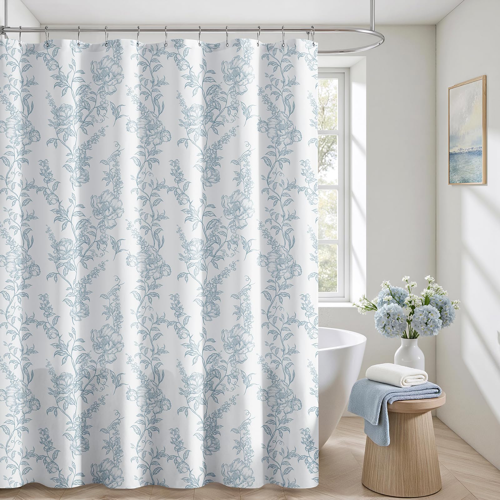 KIWDZFU  Blue and White Floral Shower Curtain 72x72 Inch Waterproof Fabric with Hooks Modern Bathroom Decor durable home and garden accessory