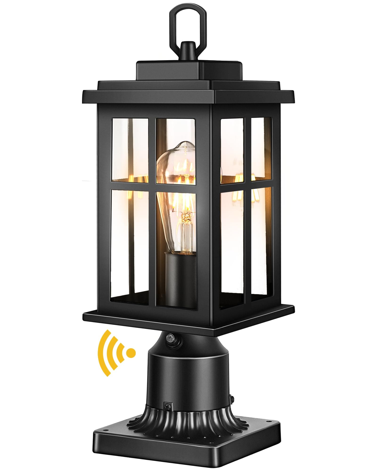 IUEST  Dusk to Dawn Outdoor Post Lights Black with Pier Mount Base Waterproof Lamp Posts with Tempered Glass for Garden Porch Patio Hardwired 120V