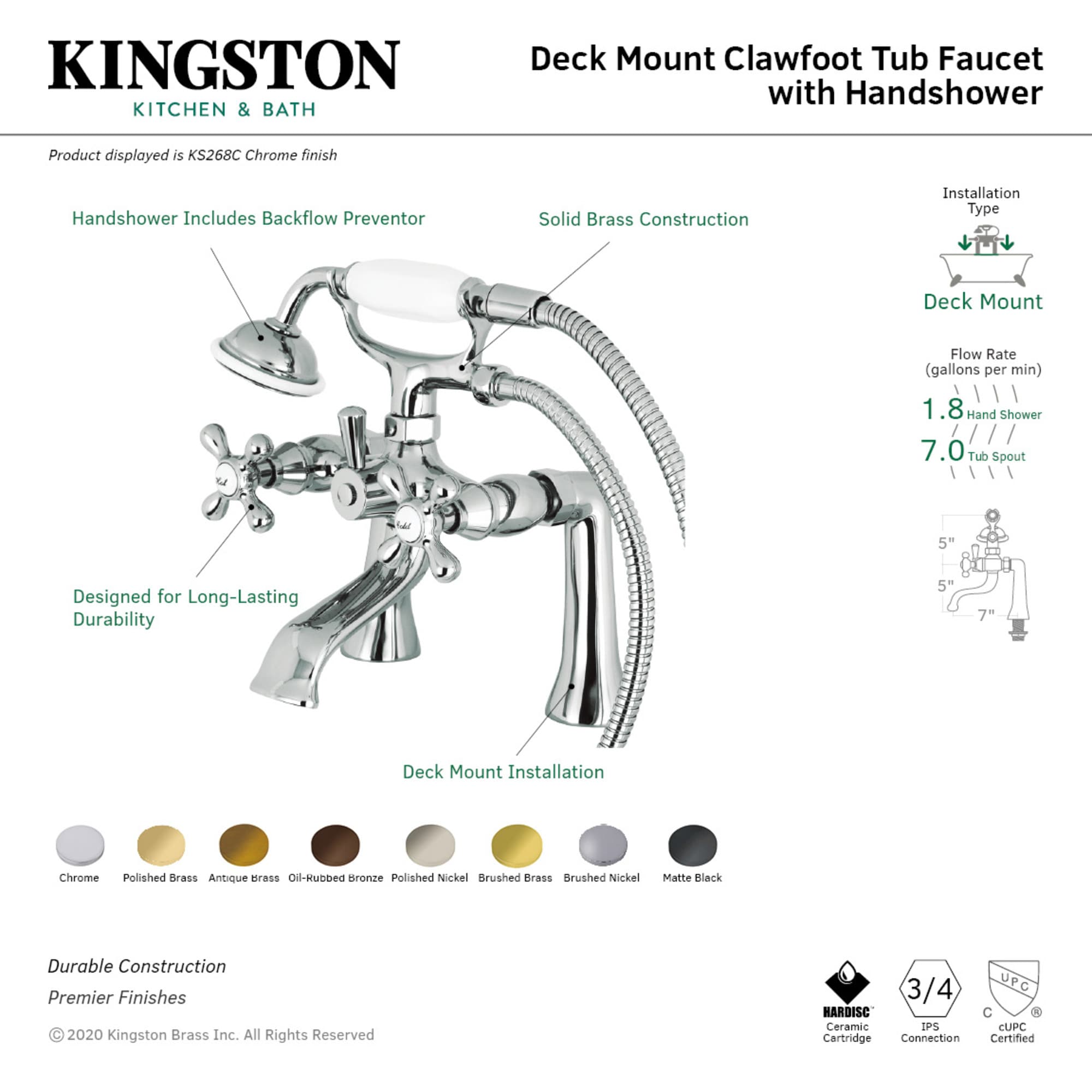 Kingston Brass WLKS268MB Roman-Tub-Faucets - View #3