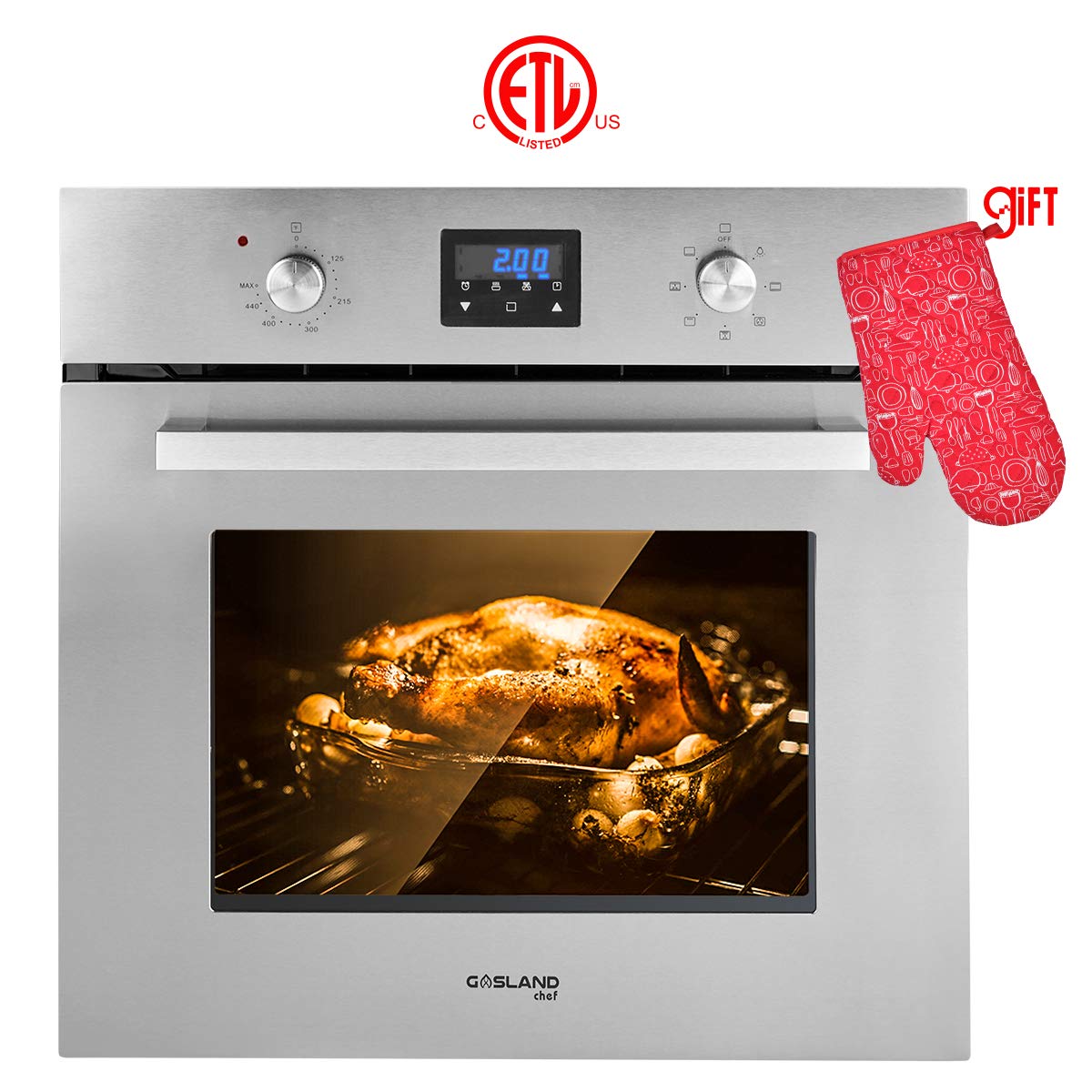Self-cleaning 5.0 Cu.Ft GASLAND Chef Professional 30'' Built in Wall Oven with 10 Functions Temperature Probe Include 30 inch Electric Single Wall Oven Stainless Steel 