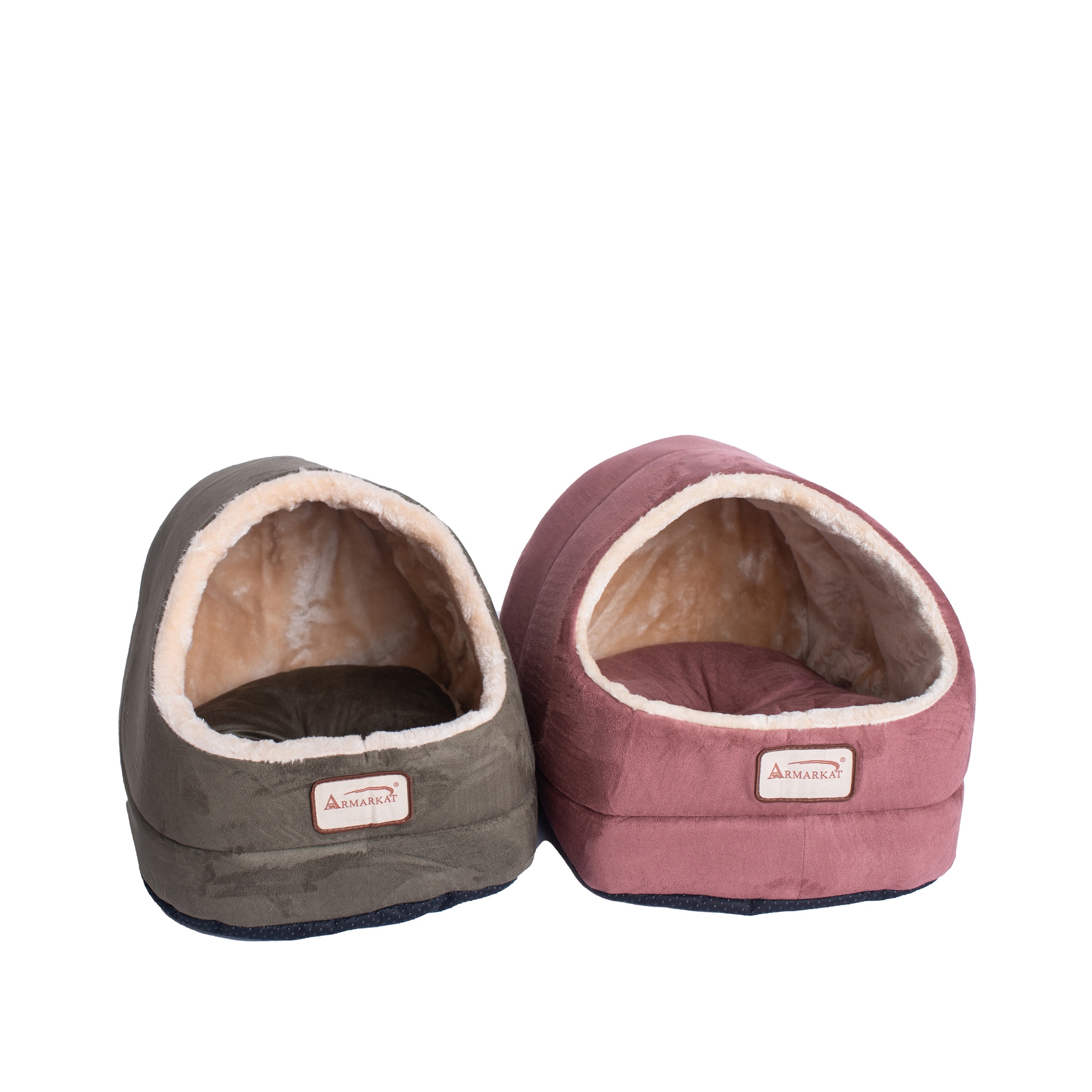 Small Laurel Green and Beige Suede Cat Bed with Fiberfill