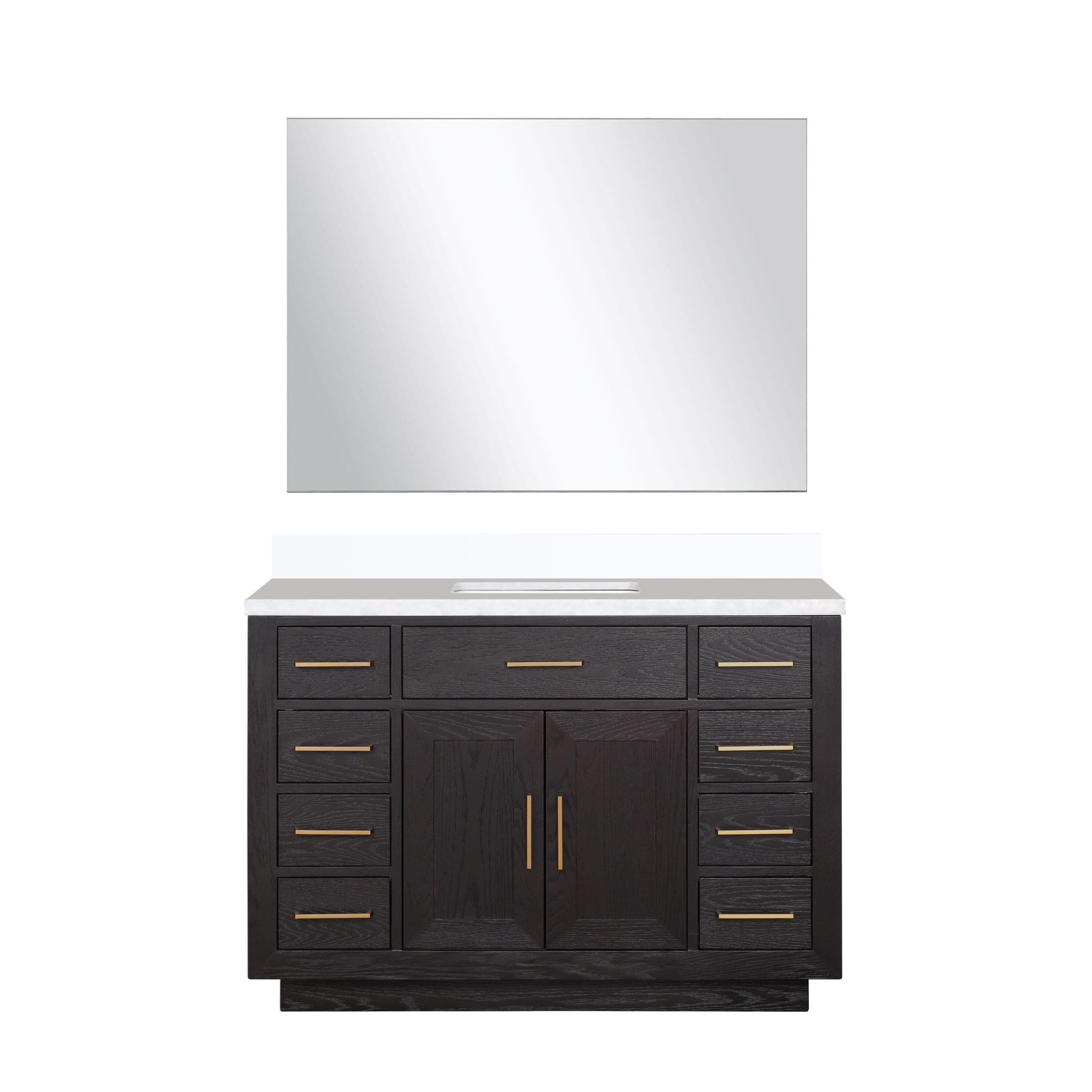 Lexora LVGI48SJ310 Gilroy 48-in Black Oak Single Sink Bathroom Vanity with White Cultured Marble Top (Mirror Included)
