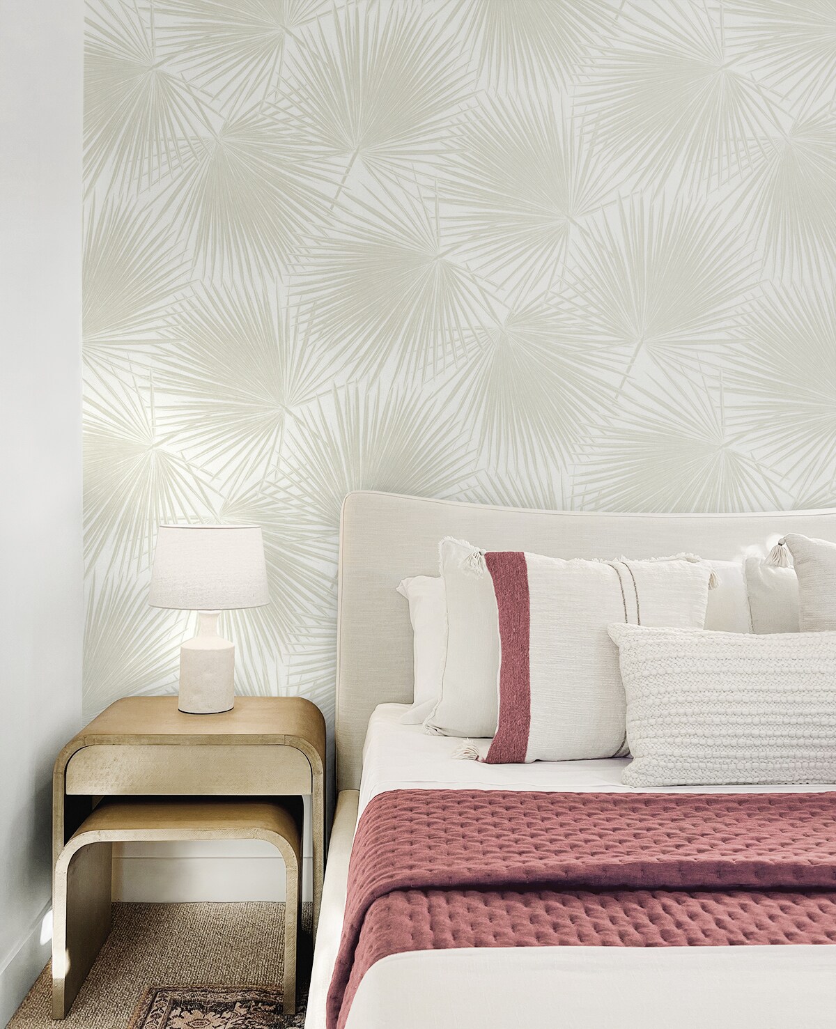Sea Salt Vinyl Palm Leaf Peel and Stick Wallpaper Roll
