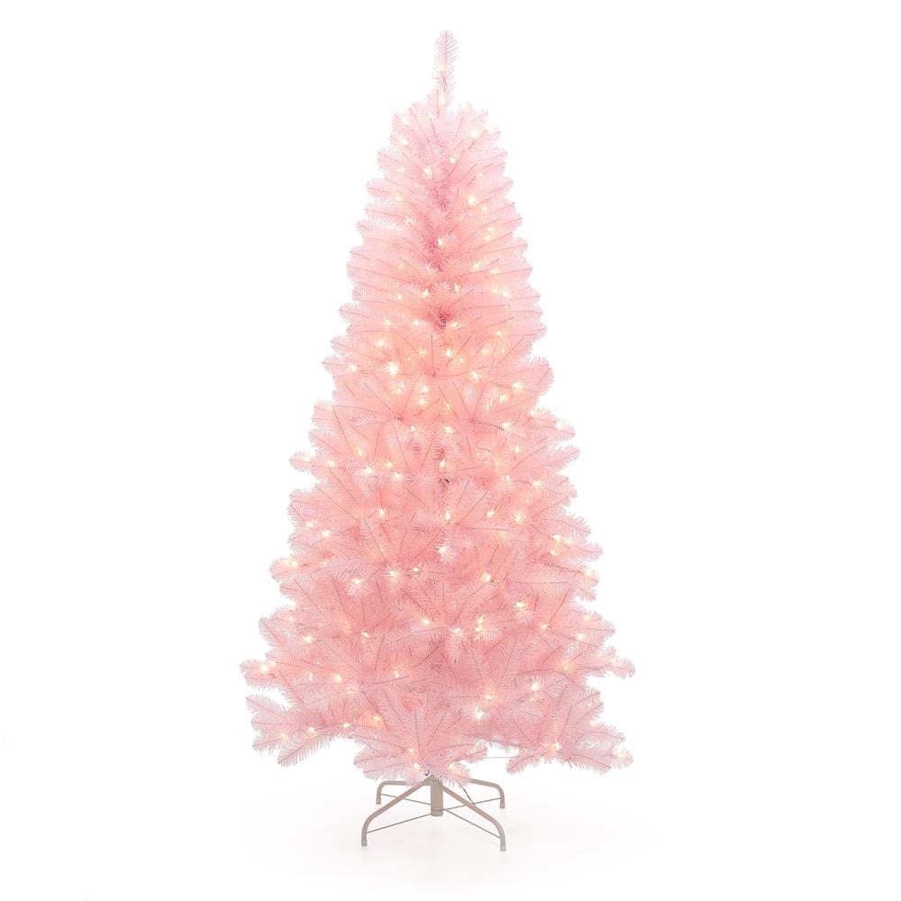 LuxenHome WHAP2053 6.5-ft Pre-lit Artificial Christmas Tree with White LED Lights