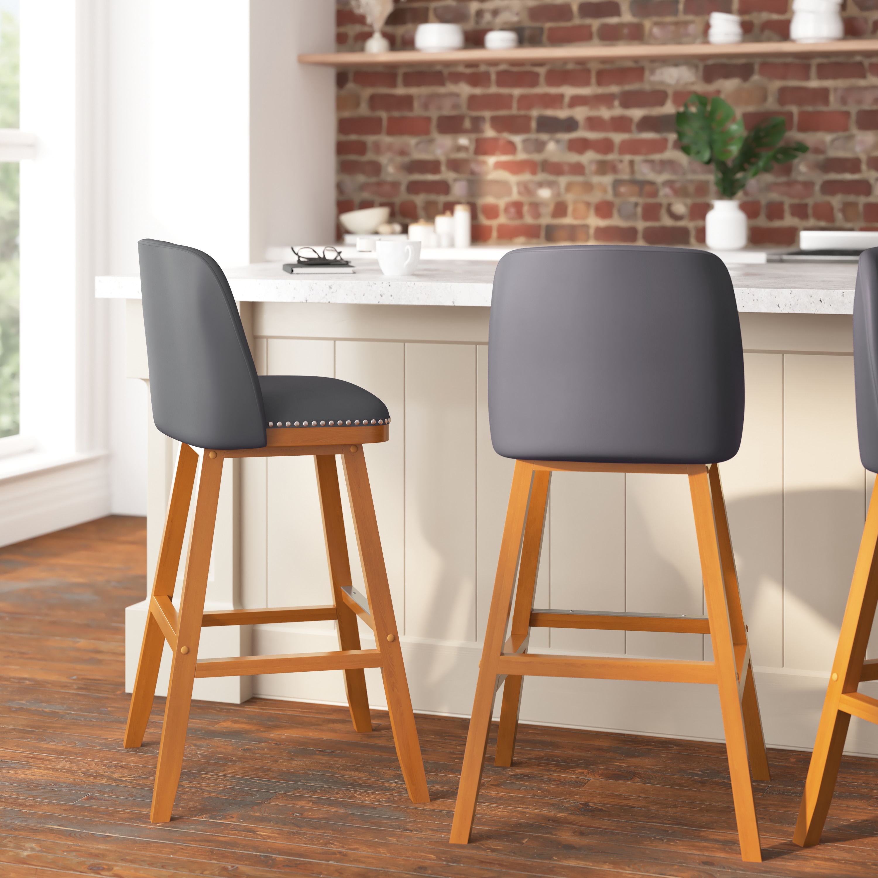 Taylor & Logan 196861088339 Nina 2 -Set Gray Faux Leather 24.5-Inches H Counter height Square seat Upholstered Wood Bar Stool and Back