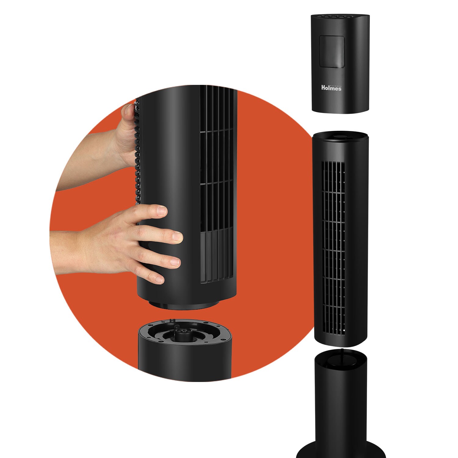 Holmes 45-in 120-Volt 4-Speed Indoor Black Oscillating Tower Fan with Remote