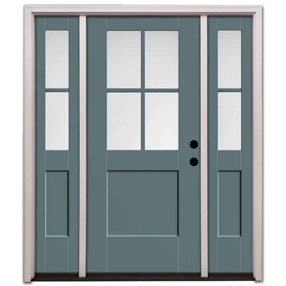Therma Tru Entry Door 64-in x 80-in x 6-9/16-in Fiberglass Half lite Left-hand inswing Estuary Painted Prehung Front Door with Sidelights with Brickmould Insulating core #S4200XE-LIB6-12-ES