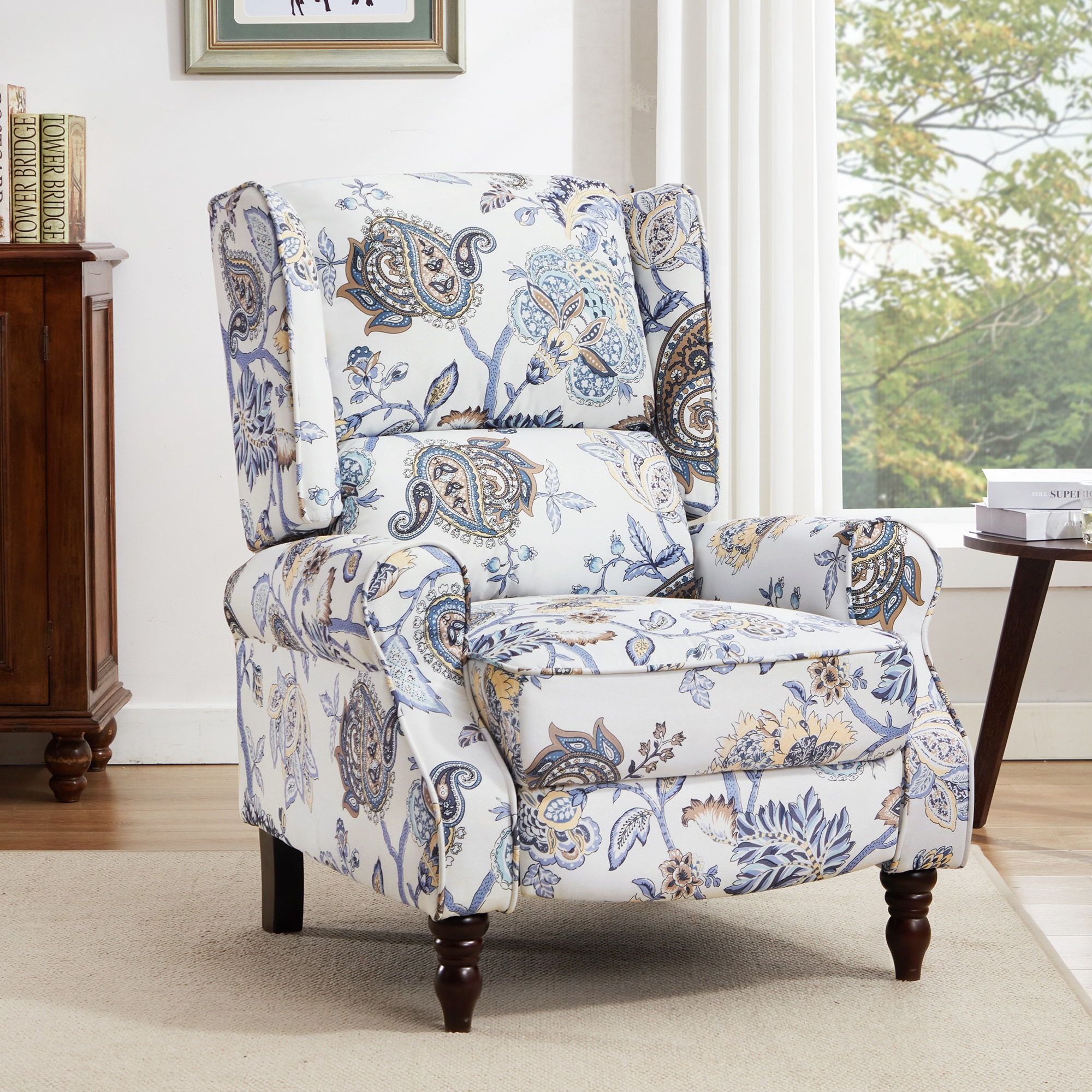 LUE BONA SN-007-04LS Modern Floral Print Linen Theater seating Chair