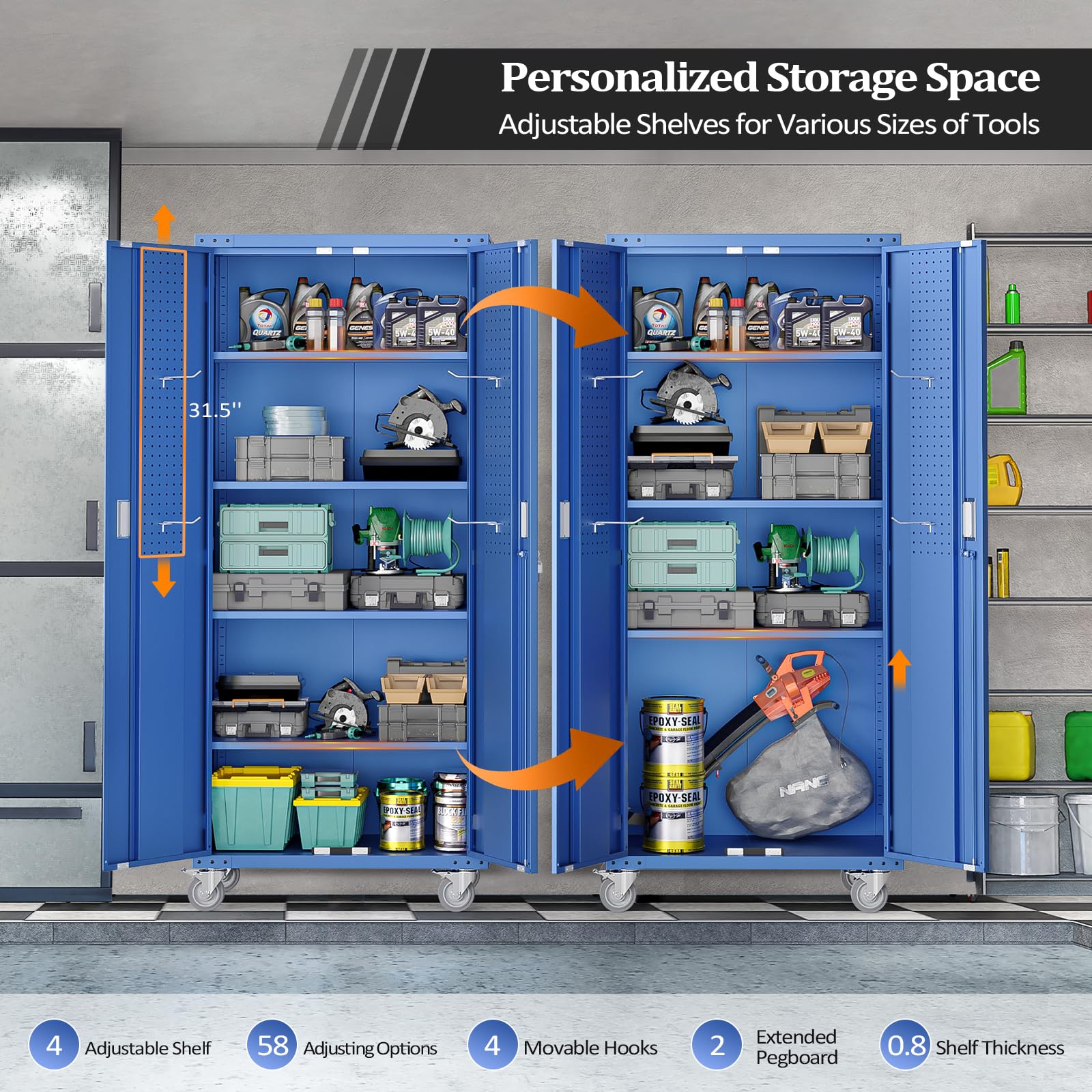 VINGLI 32-in W 72-in H Rolling Garage Storage Cabinet with