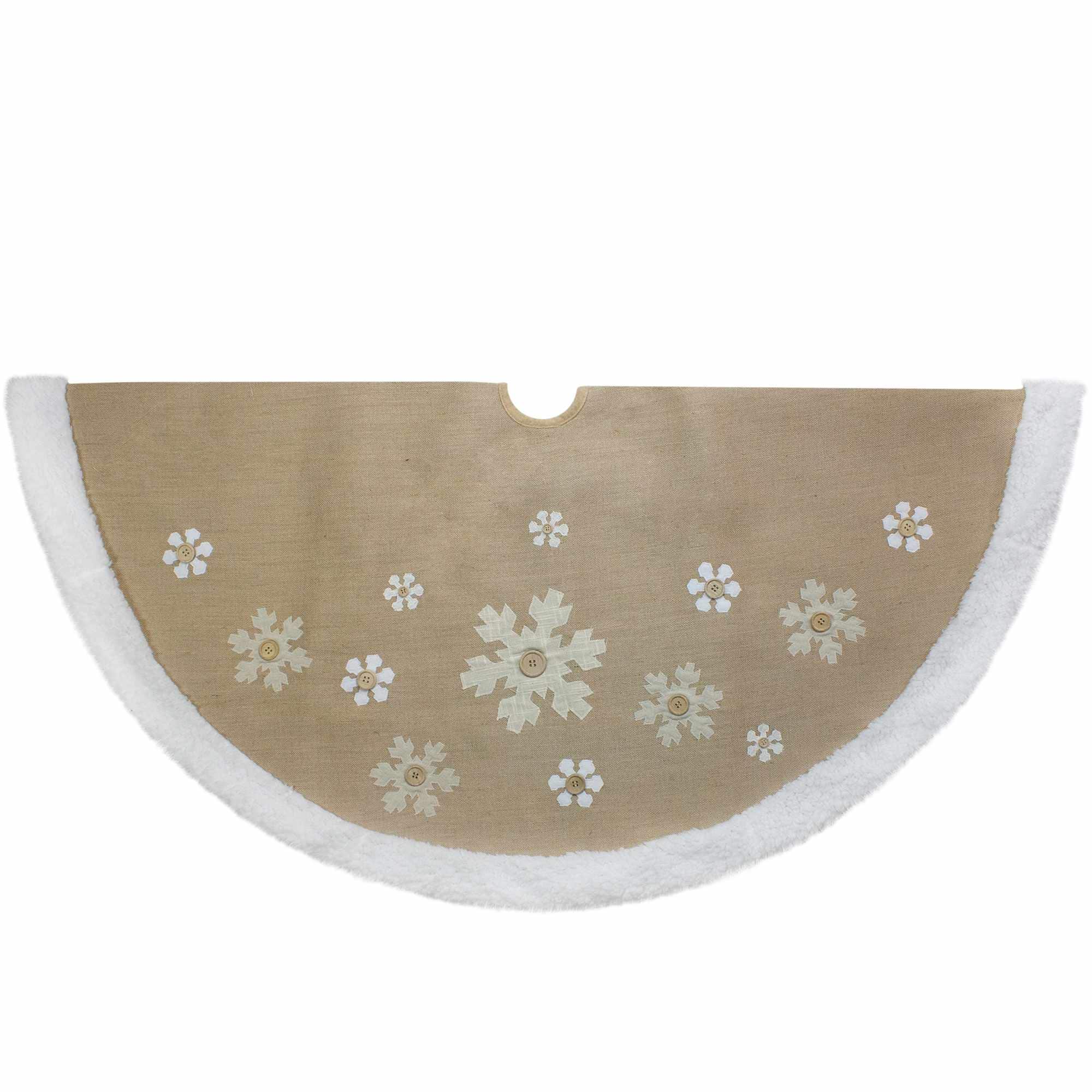 48-Inch Beige and White Snowflake Embroidered Christmas Tree Skirt