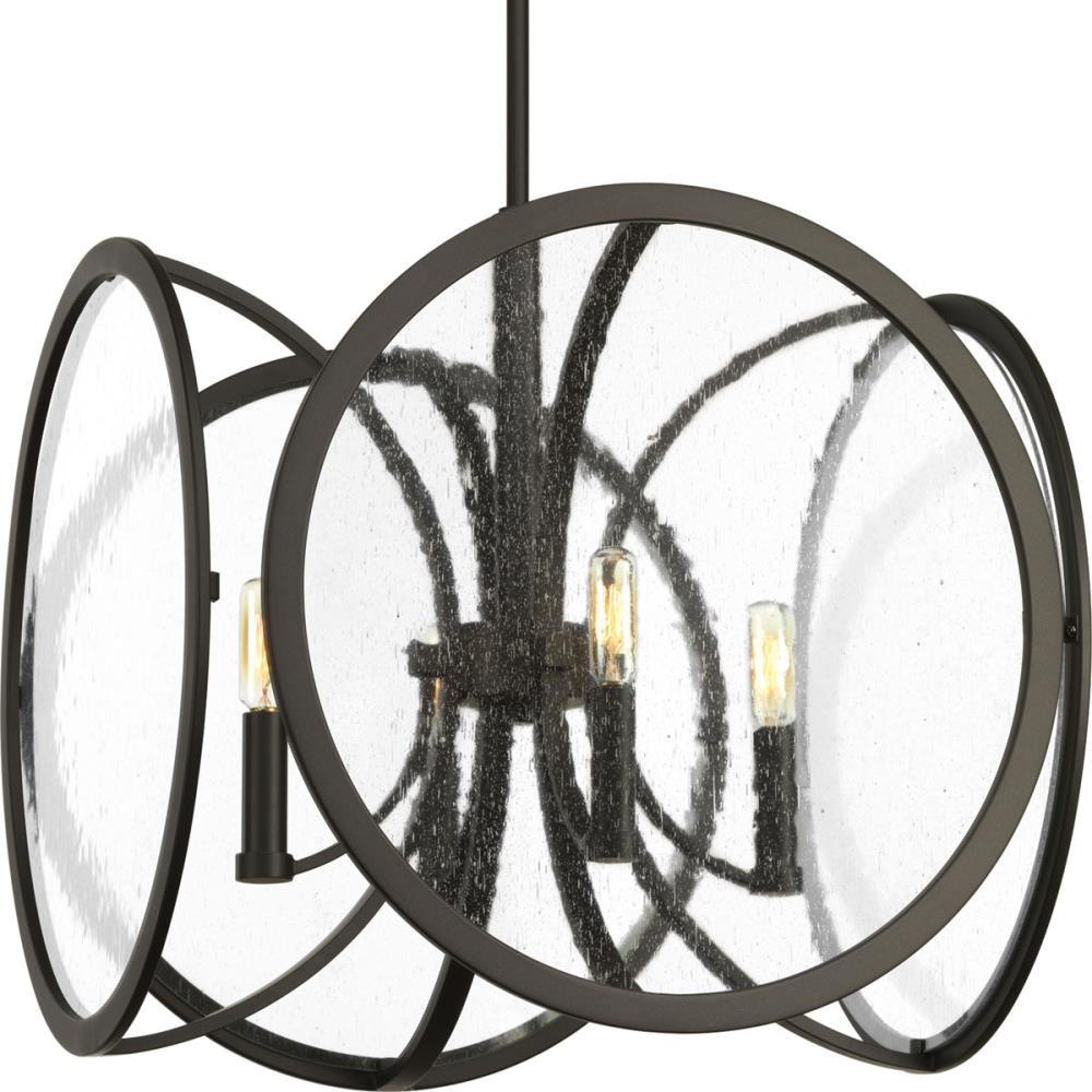 Progress Lighting P500048-143 Captivate 4-Light Graphite Transitional Seeded Glass Geometric Hanging Pendant Light