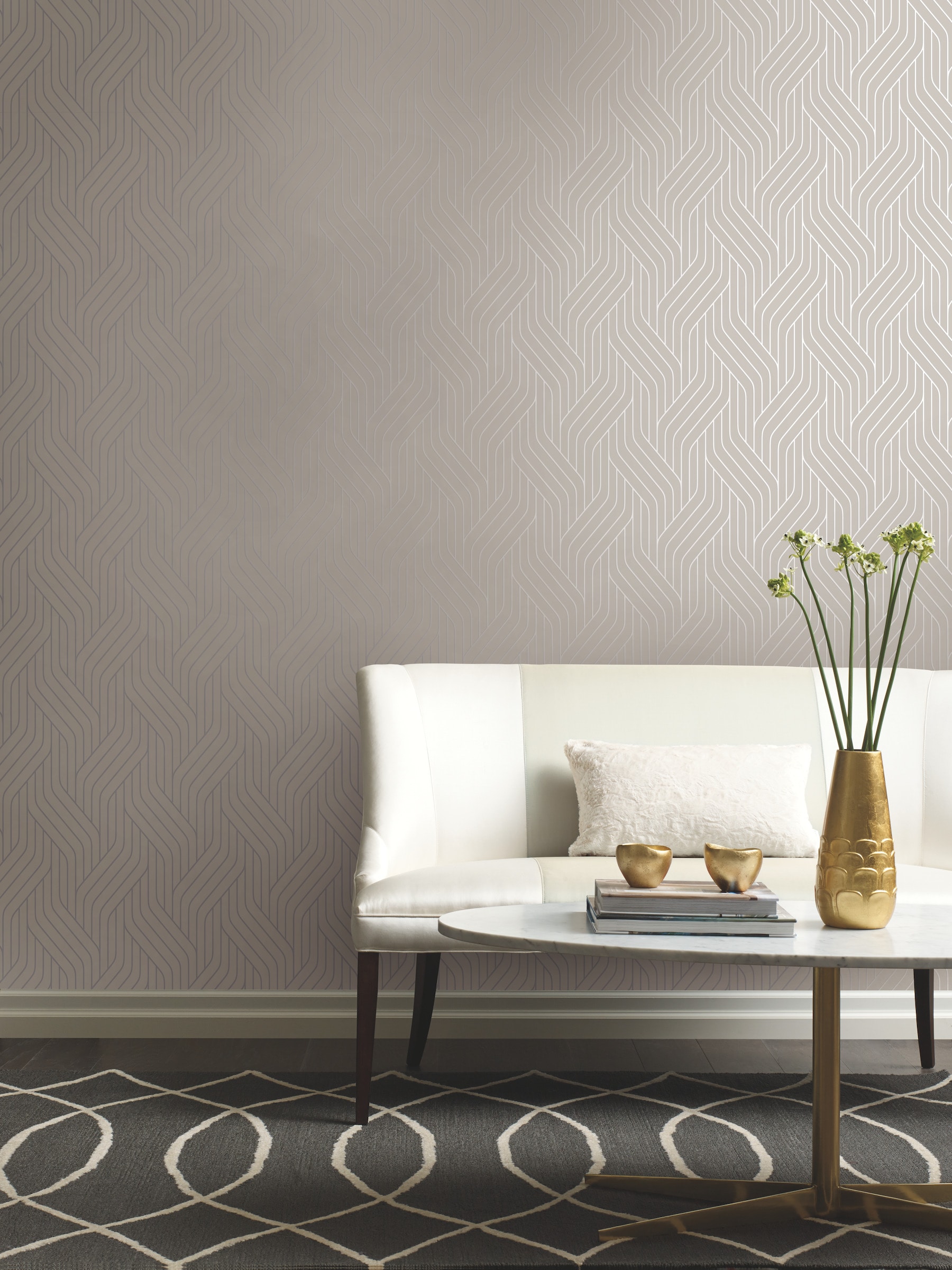 White and Silver Geometric Nonwoven Wallpaper Roll