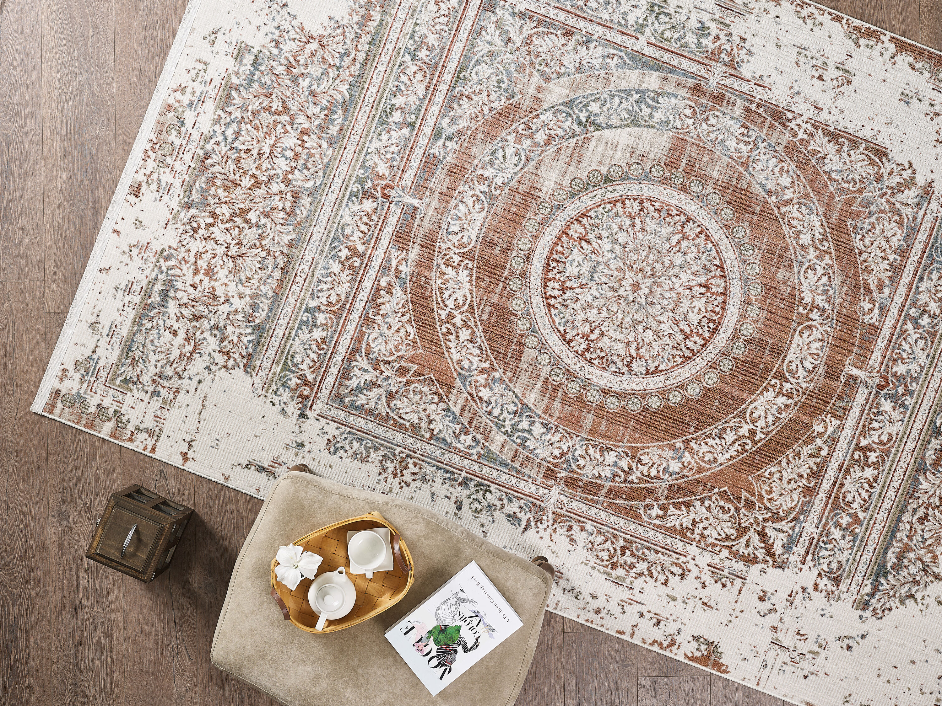 Maxax TB132 Deco Oasis 2 x 6 (ft) Flatweave Polyester/Polypropylene Red and White Cream Rectangular Indoor Geometric Vintage Machine washable Runner rug