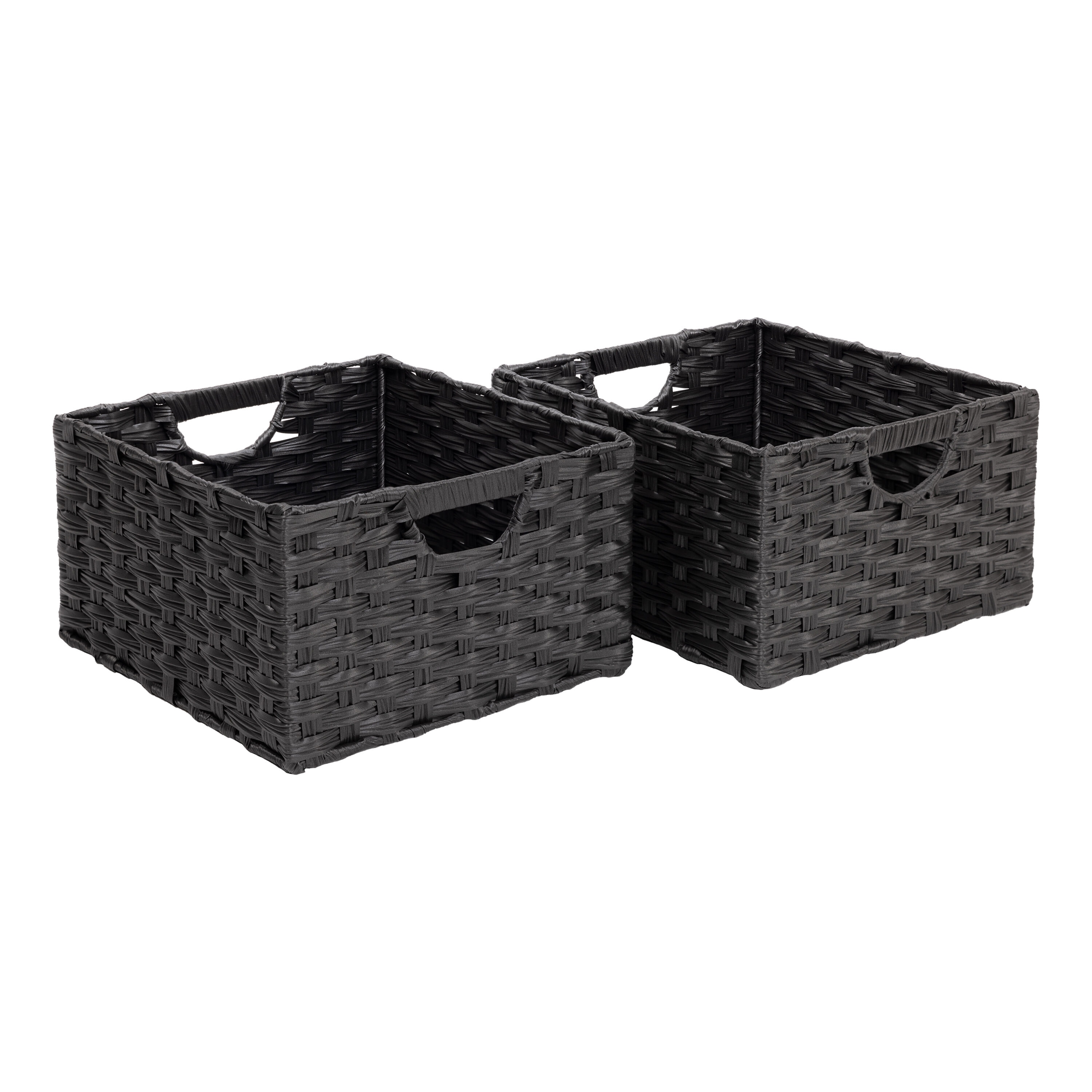 Seville Classics STR06925 2 -Pack Handwoven Baskets ( 13.25-in W x 8-in H x 13.25-in D ) Black Polypropylene Collapsible Basket