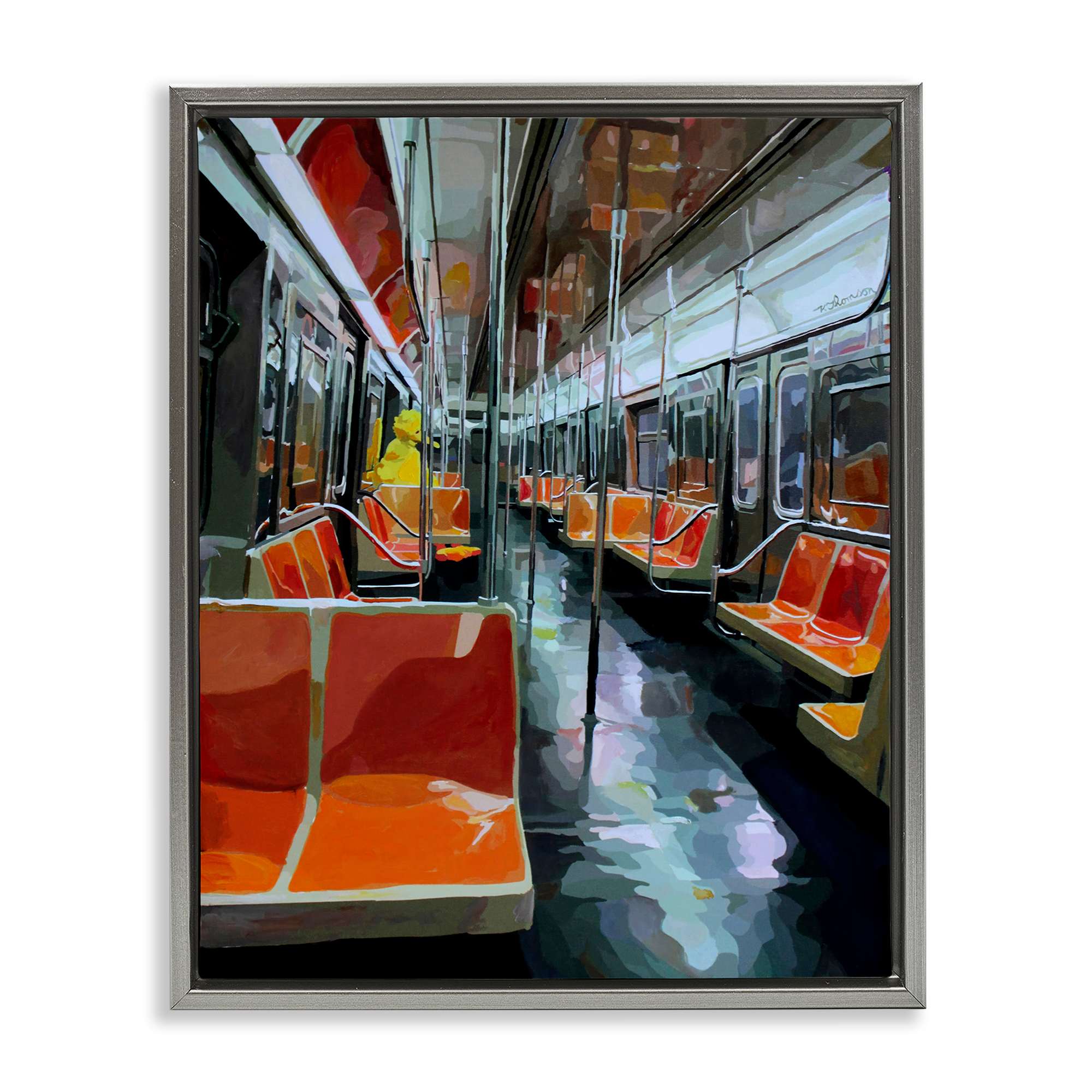 Stupell Industries BS-816-FFL-24X30 Bird Character in Subway Train Floating Frame Design by Keith Thomson