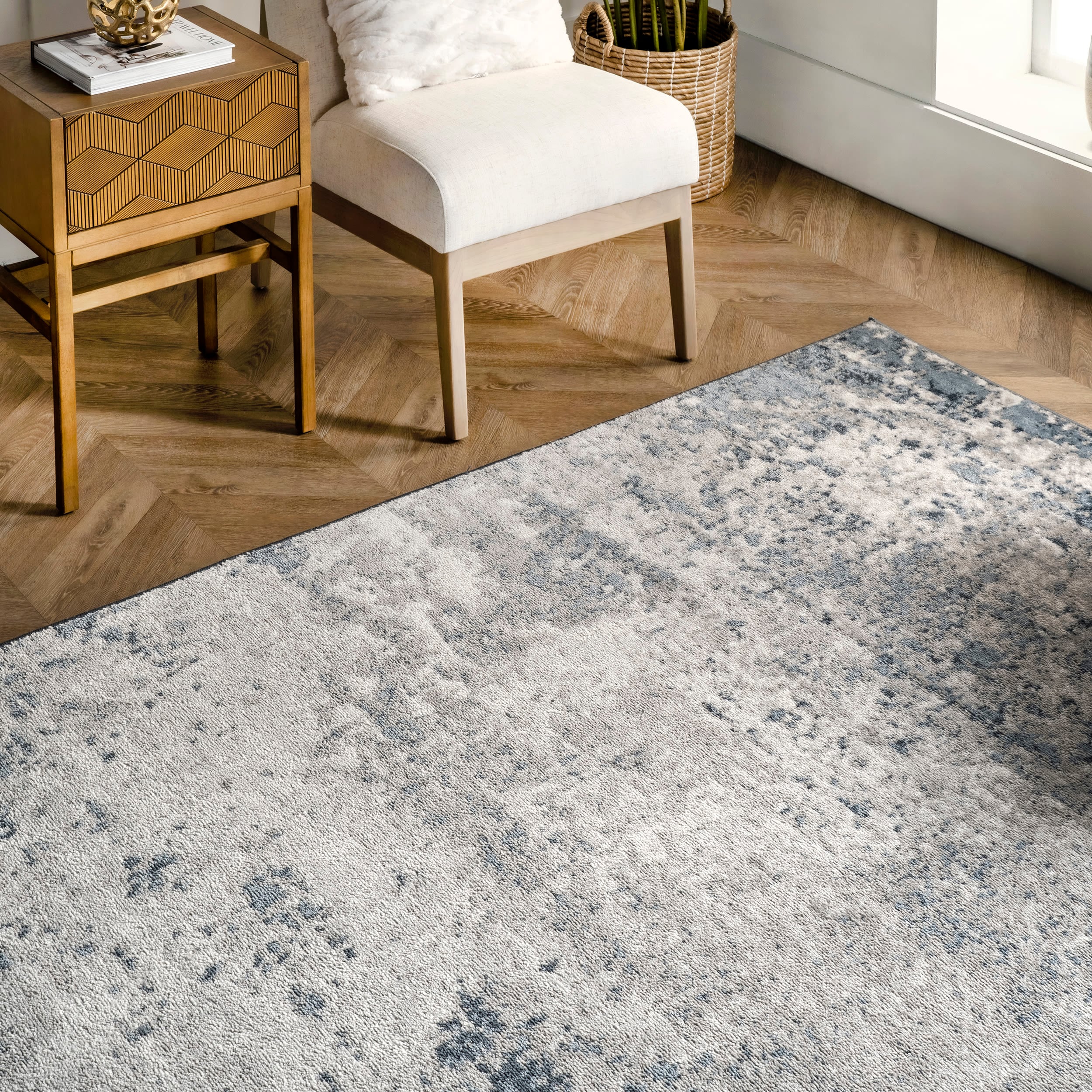Zoe Faded Blue and Gray Abstract Area Rug