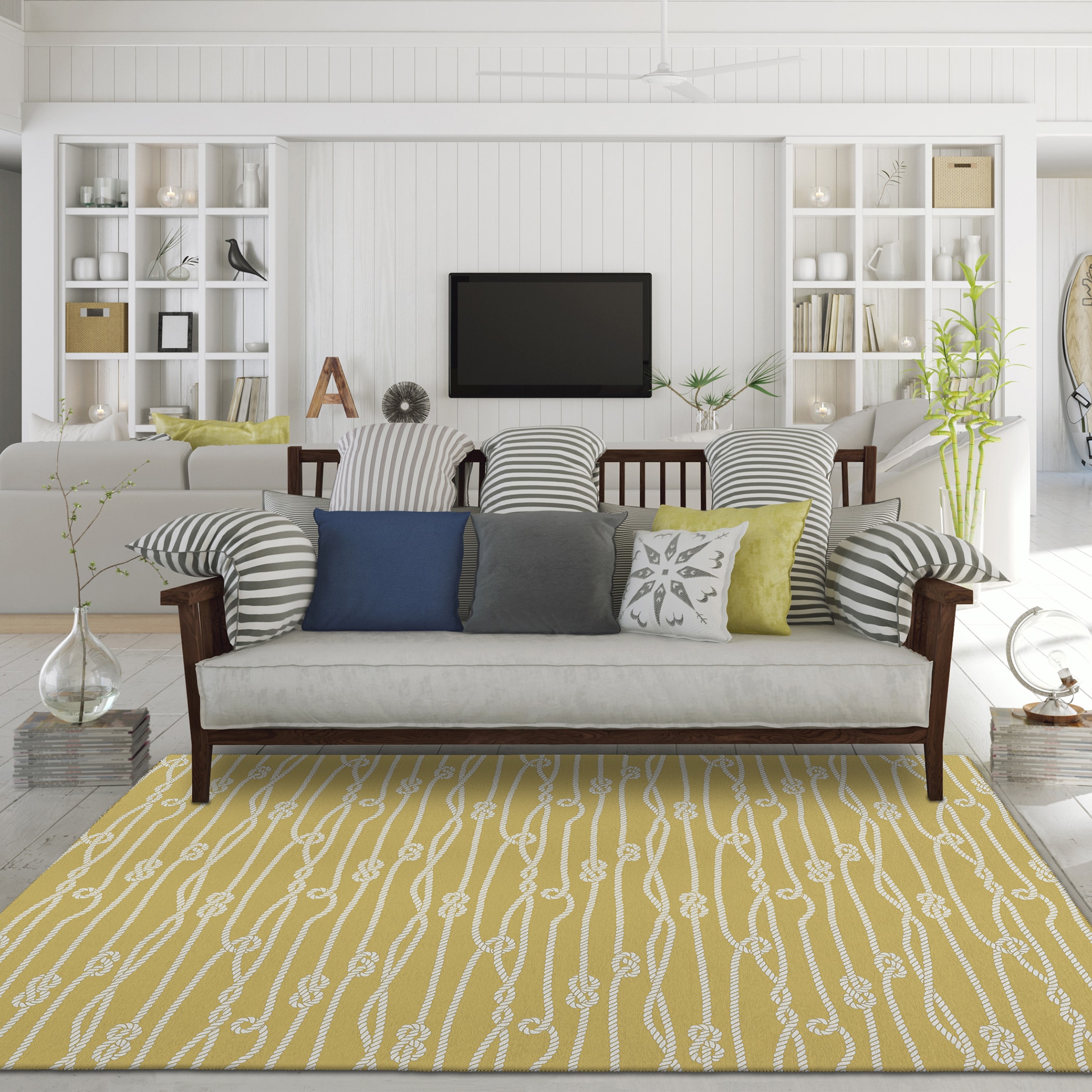 Gilded Yellow and White Flat Woven Chenille 10' x 14' Rug
